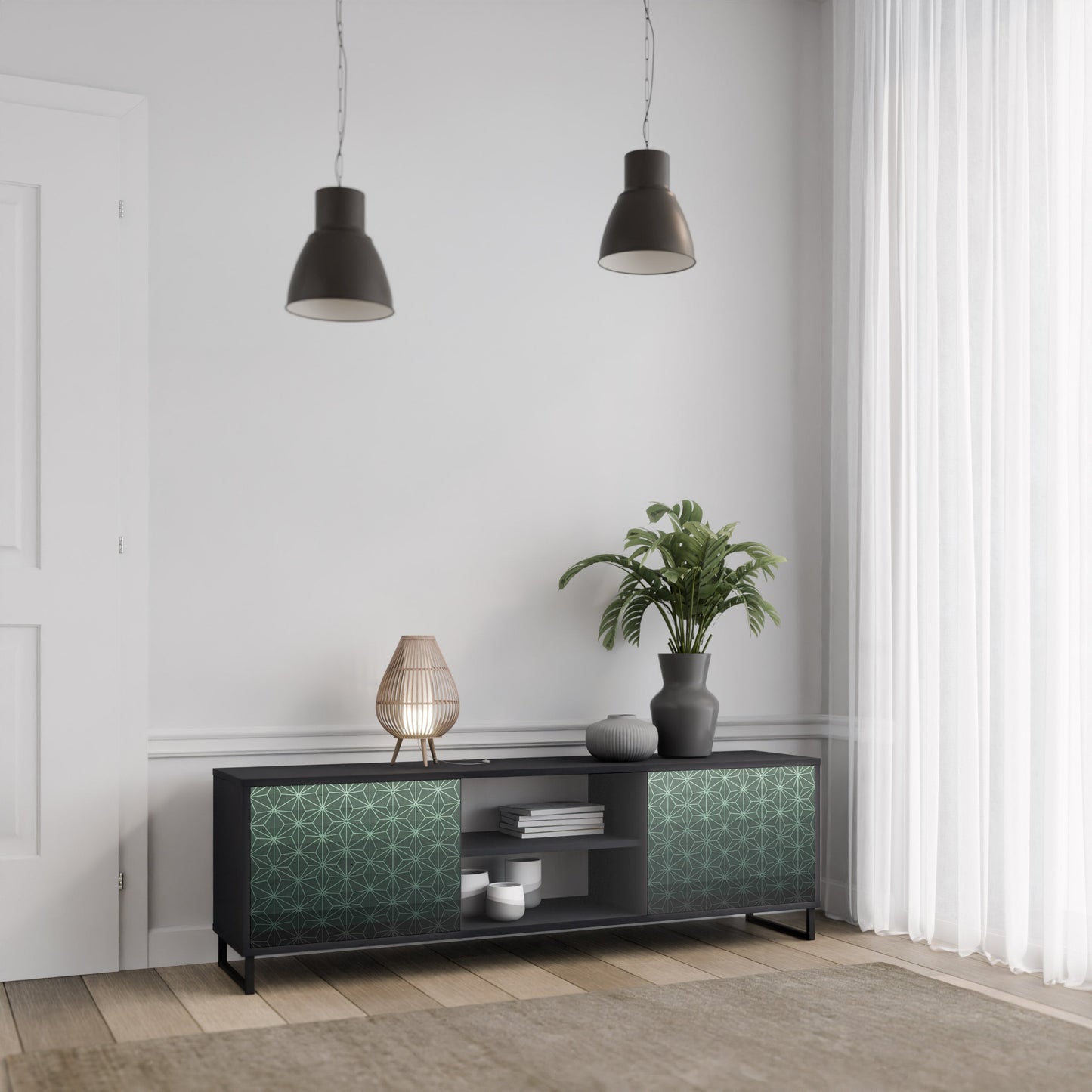 Mobile TV ORNAMENTAL GLIMMER a 2 ante con finitura nera