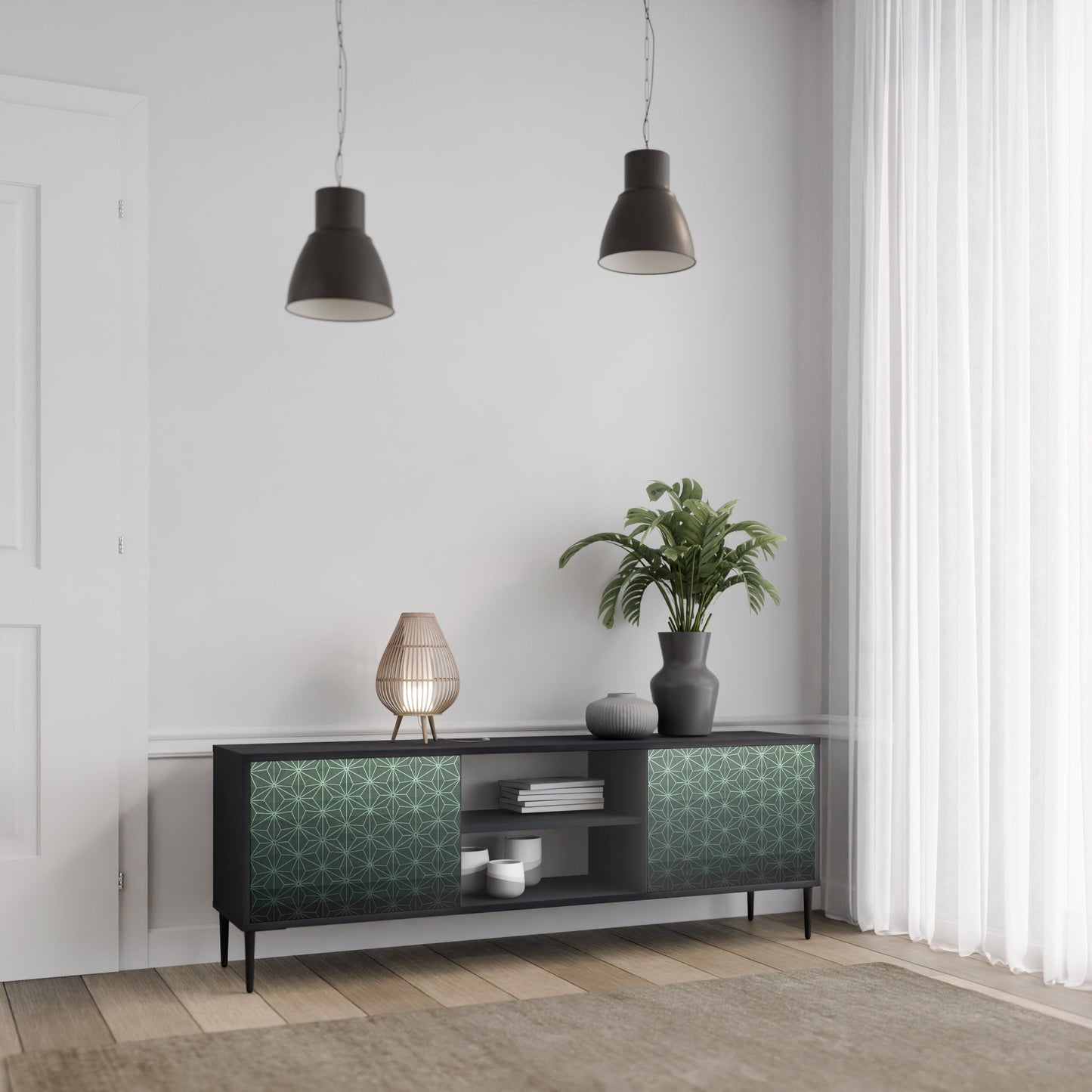 Mobile TV ORNAMENTAL GLIMMER a 2 ante con finitura nera