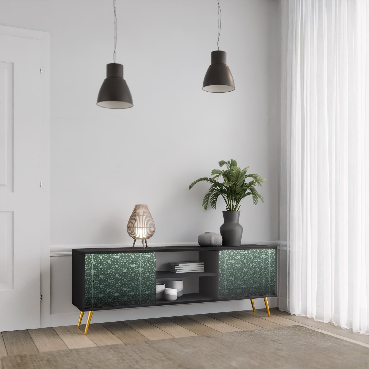 Mobile TV ORNAMENTAL GLIMMER a 2 ante con finitura nera