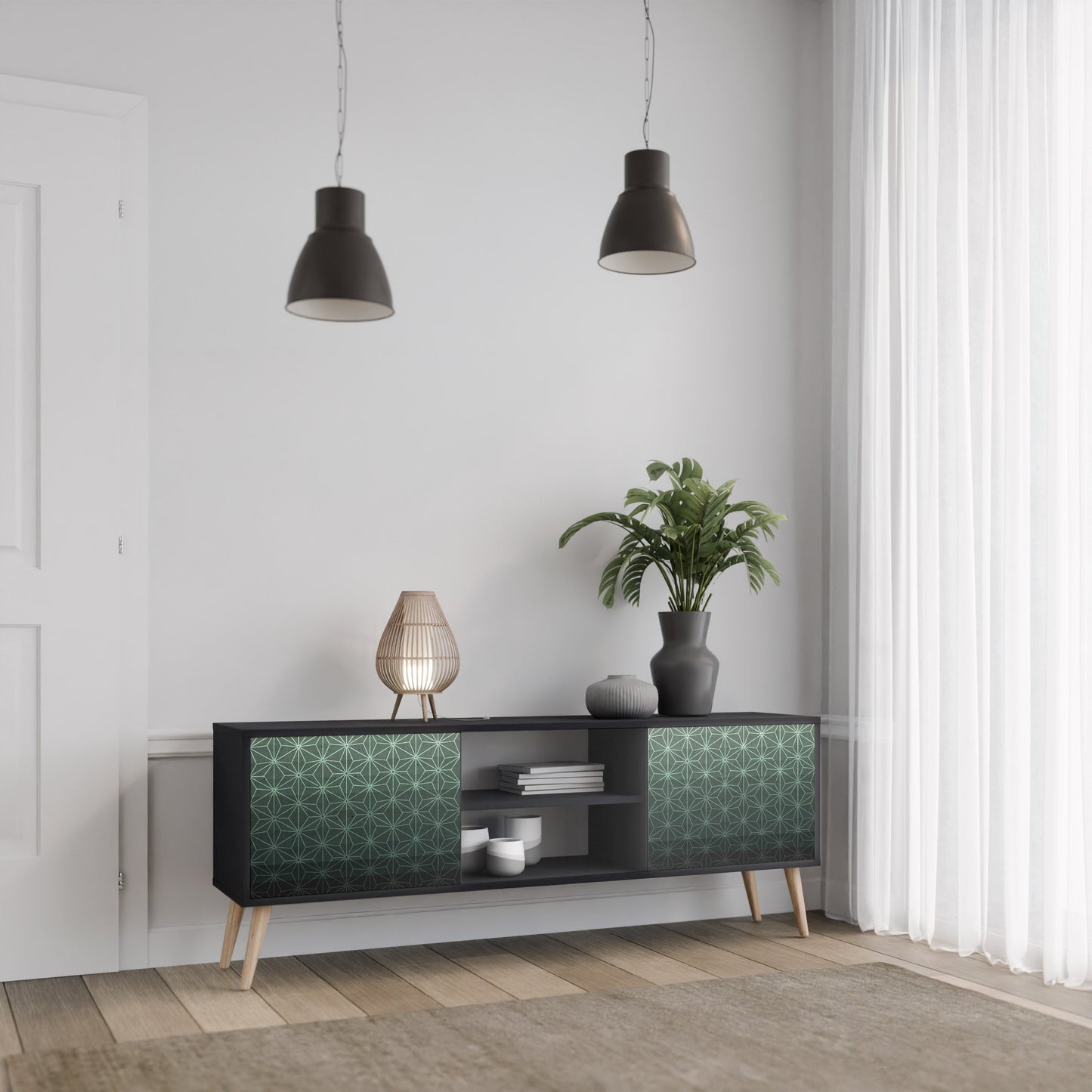 Mobile TV ORNAMENTAL GLIMMER a 2 ante con finitura nera