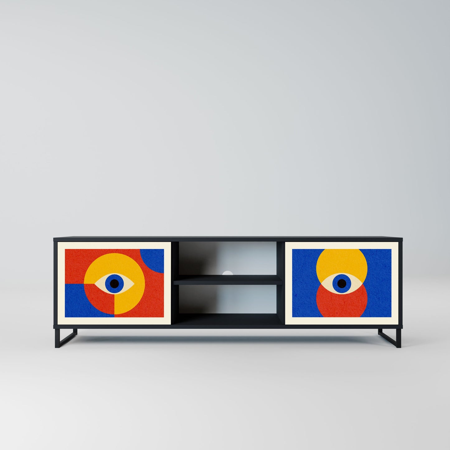 GEOMETRIC EYES 2-Door TV Stand in Black Finish