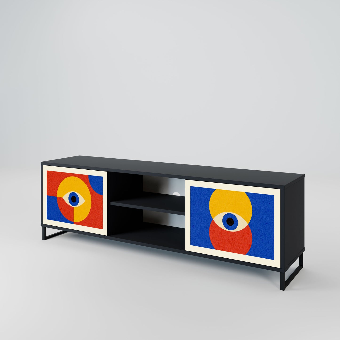 GEOMETRIC EYES 2-Door TV Stand in Black Finish