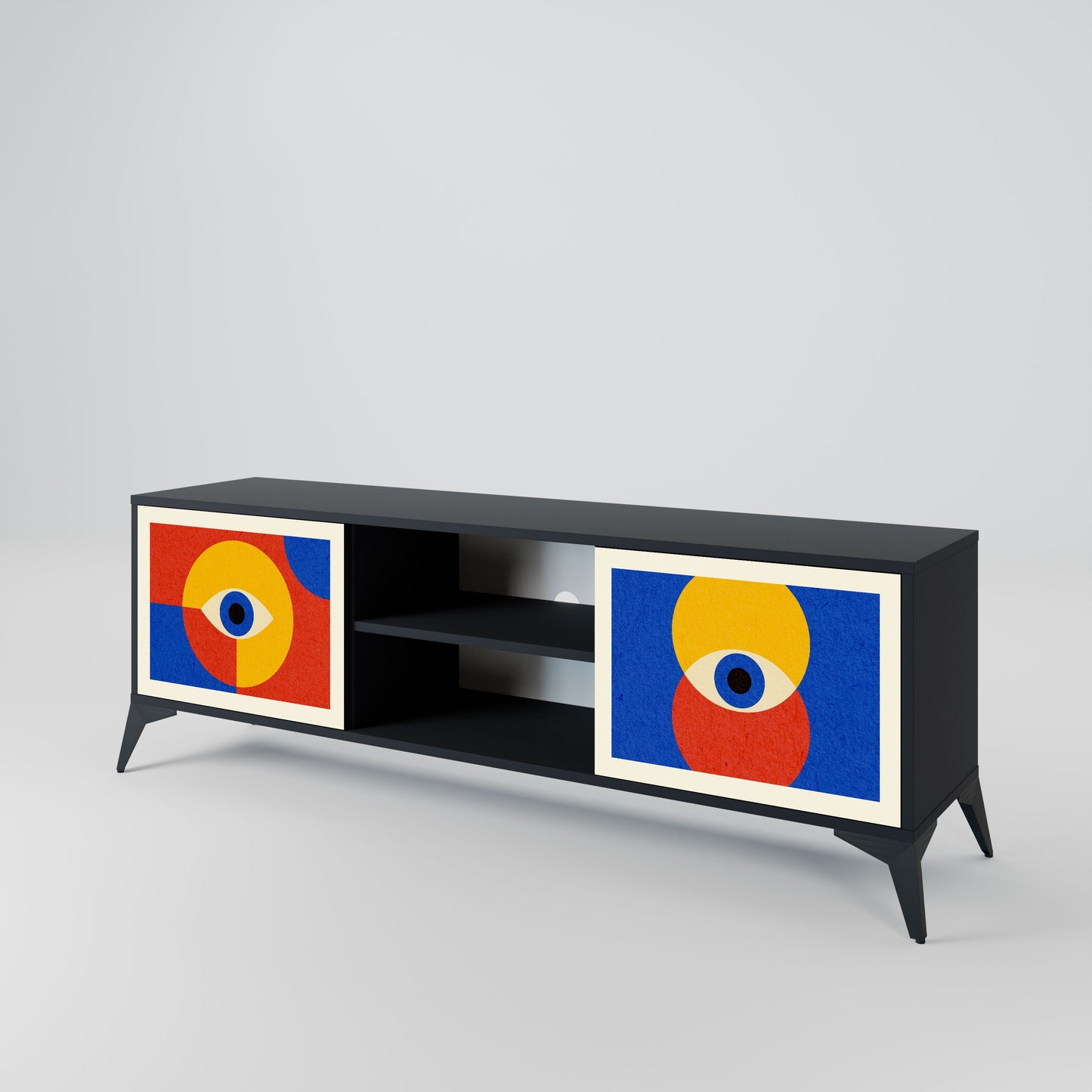GEOMETRIC EYES 2-Door TV Stand in Black Finish