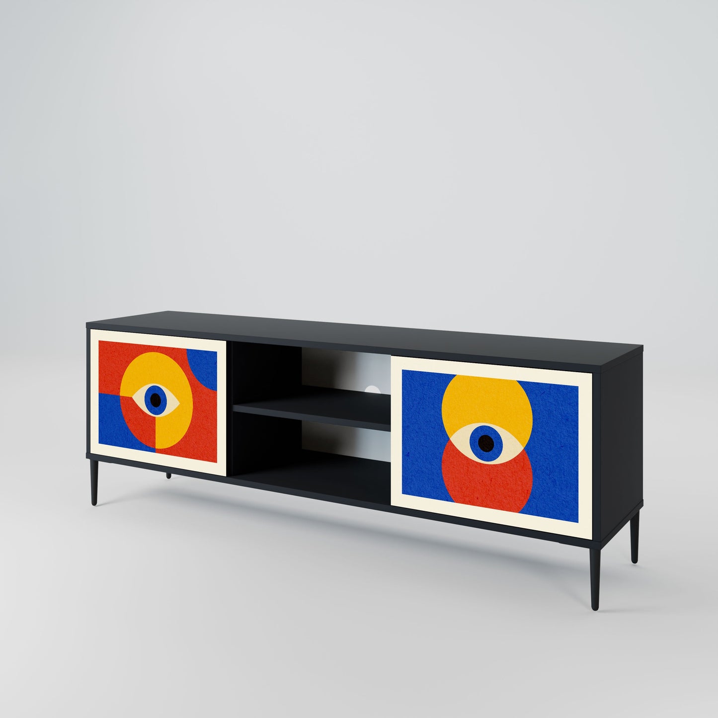 GEOMETRIC EYES 2-Door TV Stand in Black Finish