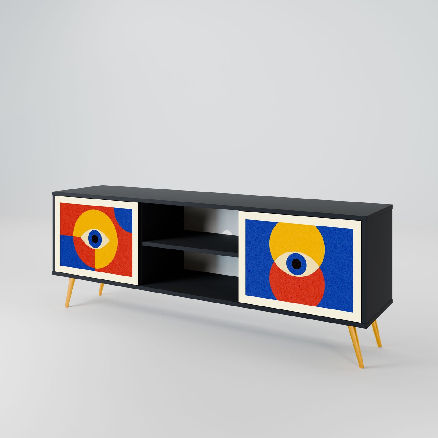 GEOMETRIC EYES 2-Door TV Stand in Black Finish