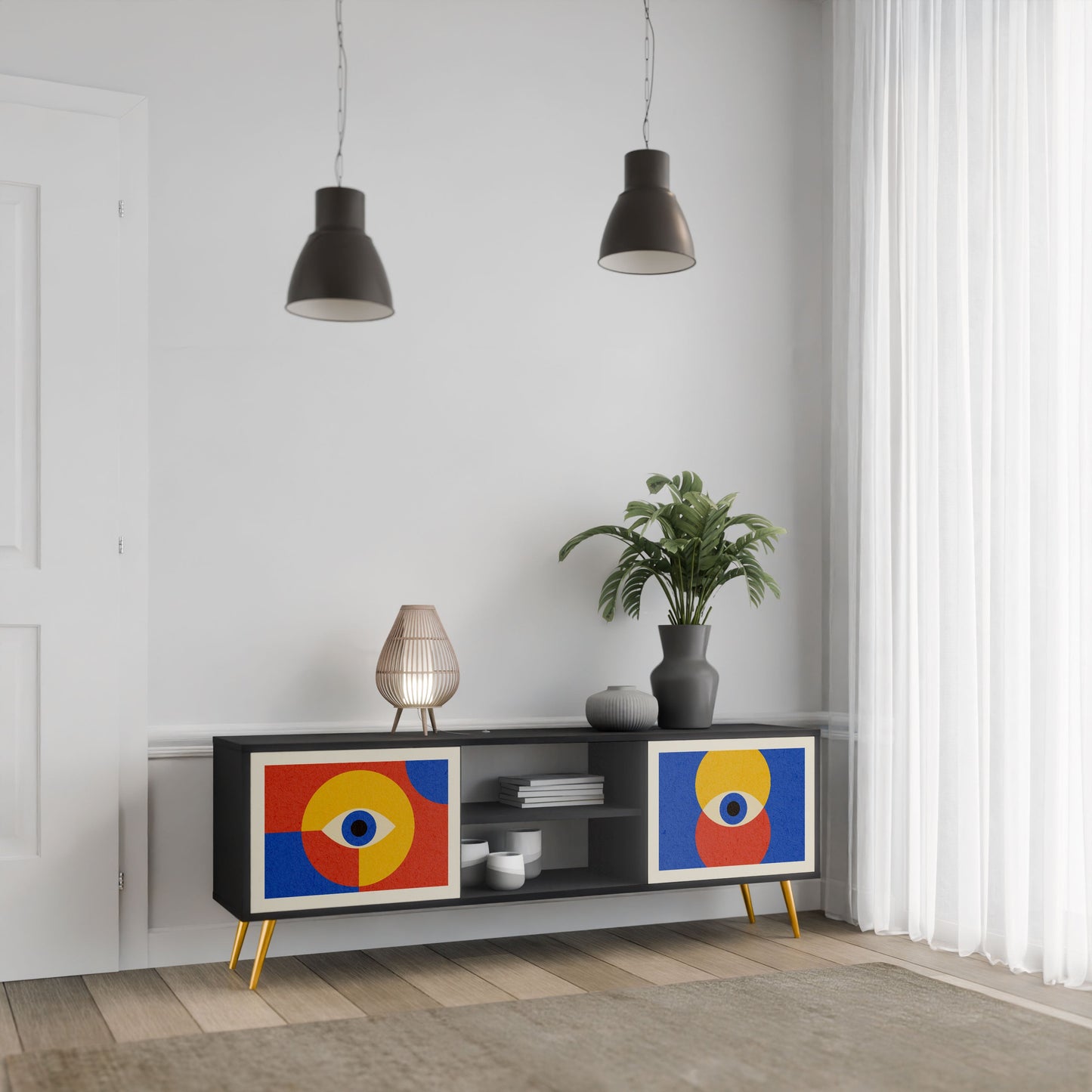 GEOMETRIC EYES 2-Door TV Stand in Black Finish