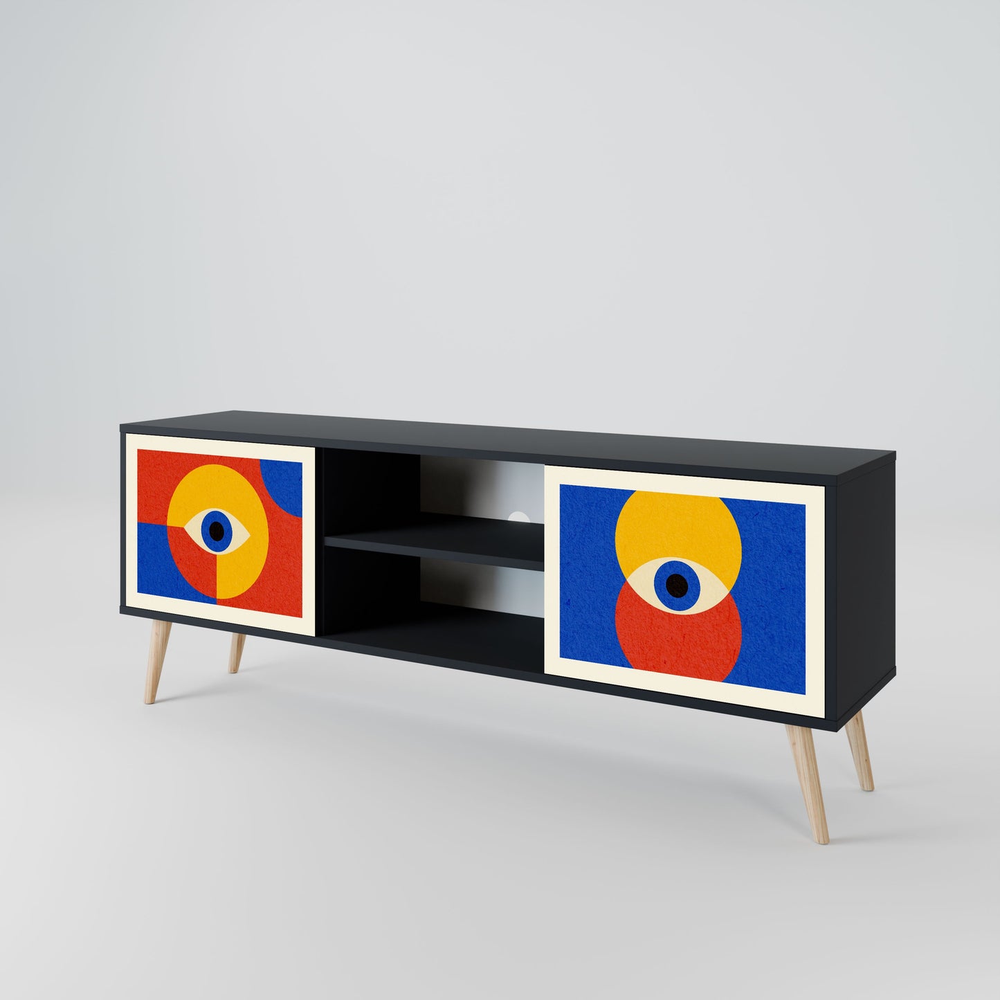 GEOMETRIC EYES 2-Door TV Stand in Black Finish