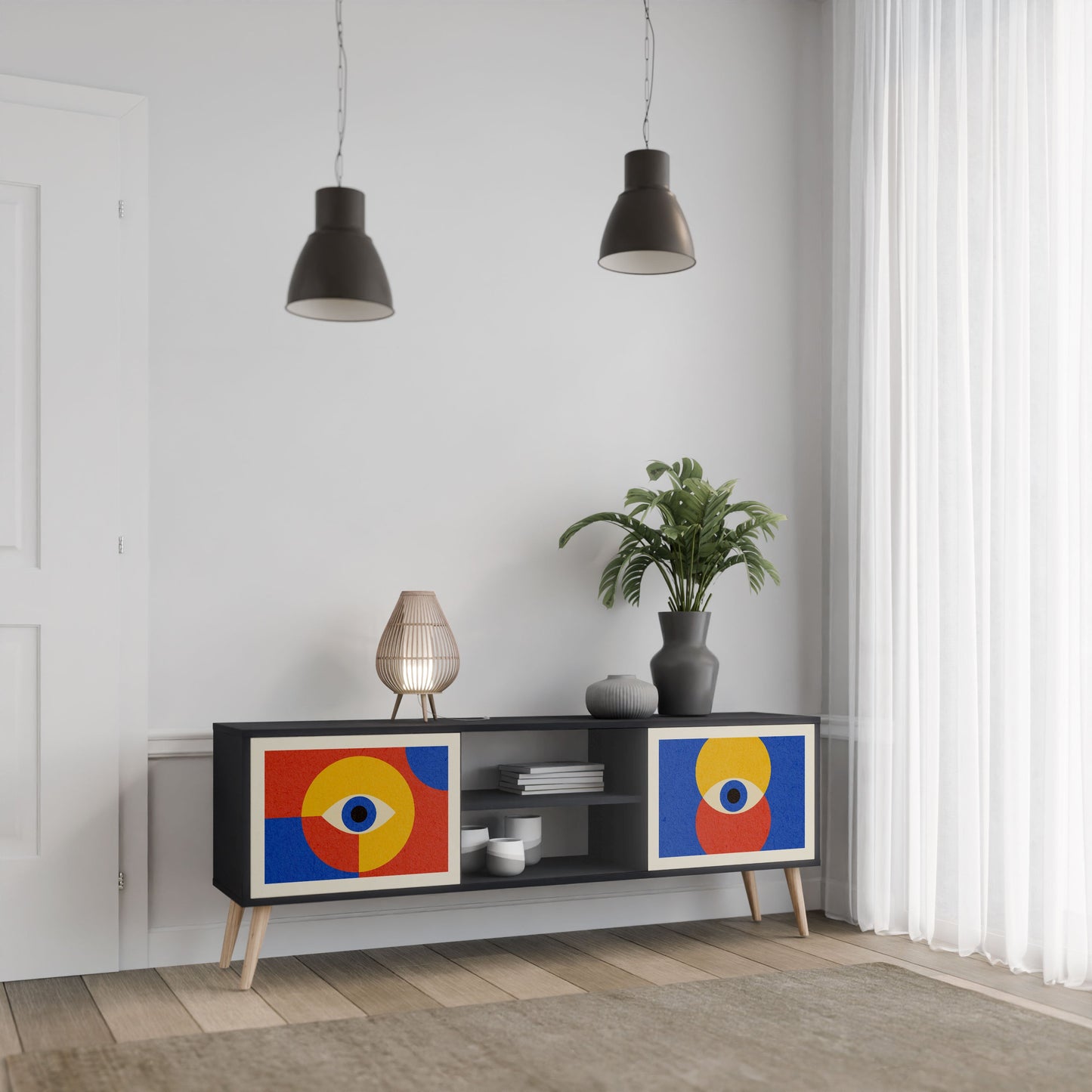 GEOMETRIC EYES 2-Door TV Stand in Black Finish