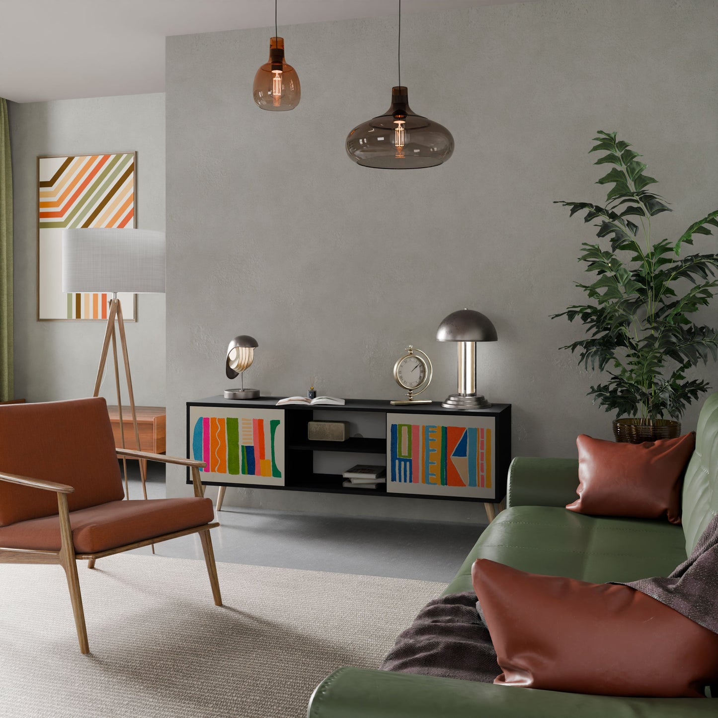 Mobile TV GEOMETRIC SHINE a 2 ante in finitura nera