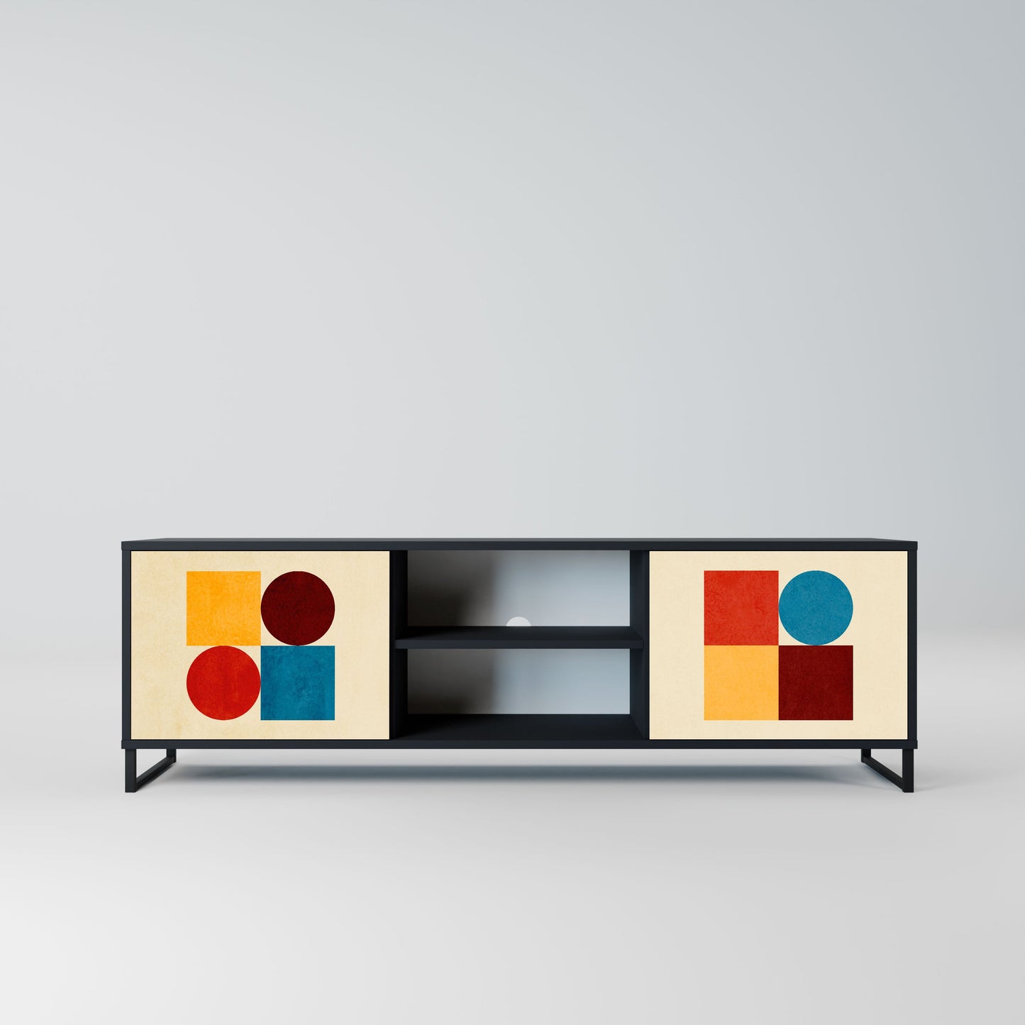 Mobile TV GEOMETRIC PUZZLE a 2 ante in finitura nera
