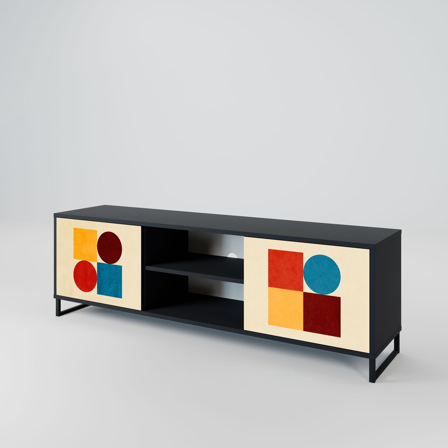 Mobile TV GEOMETRIC PUZZLE a 2 ante in finitura nera