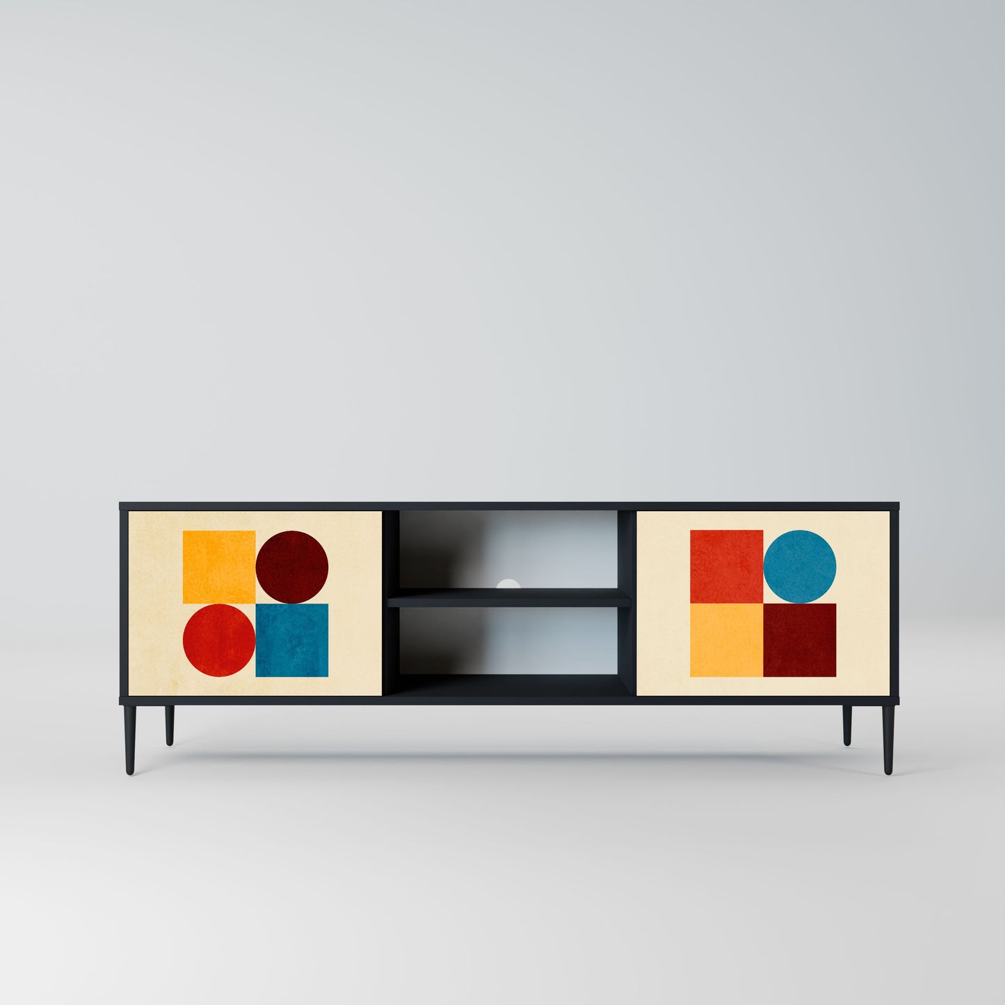 Mobile TV GEOMETRIC PUZZLE a 2 ante in finitura nera