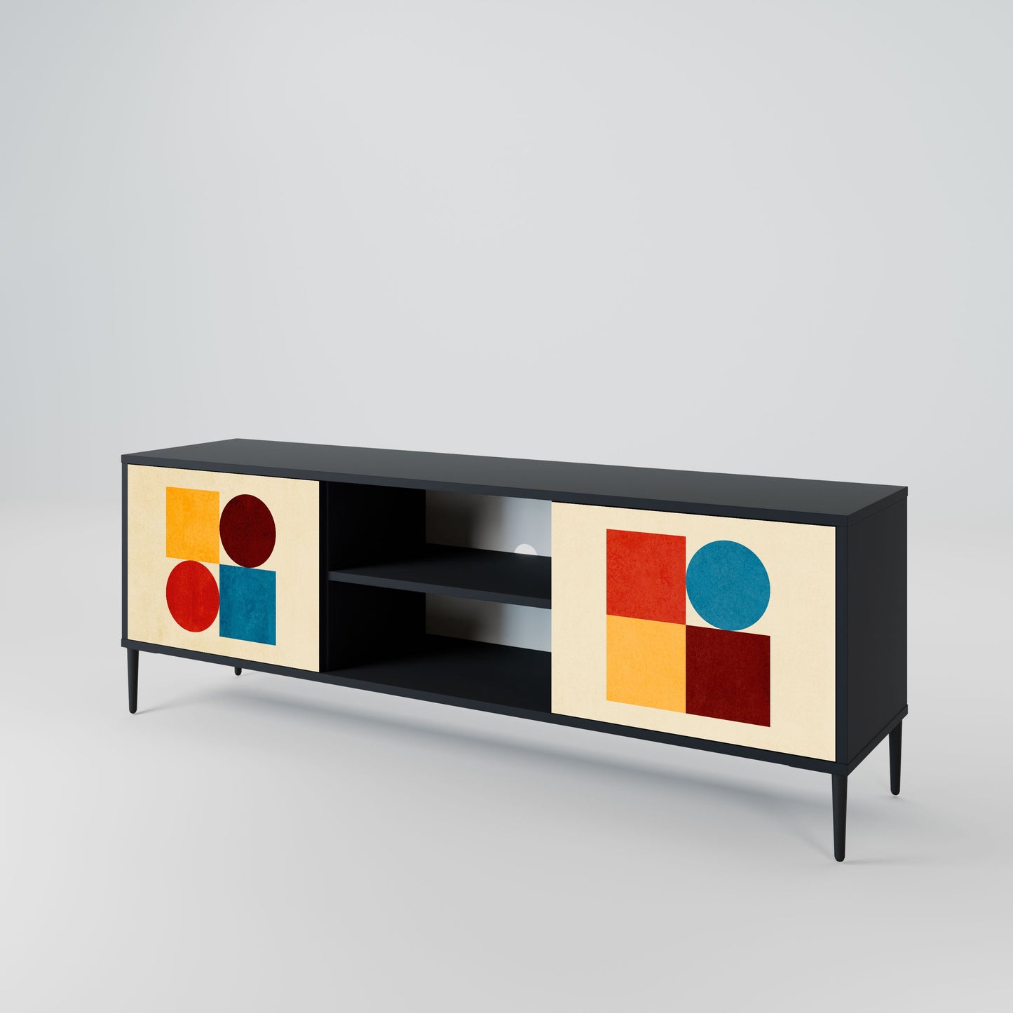 Mobile TV GEOMETRIC PUZZLE a 2 ante in finitura nera