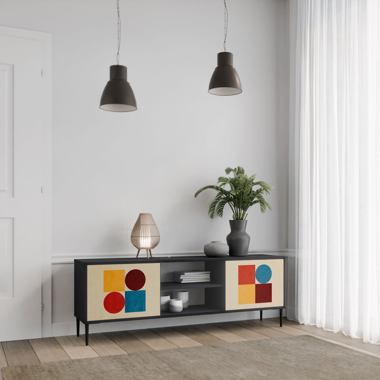 Mobile TV GEOMETRIC PUZZLE a 2 ante in finitura nera
