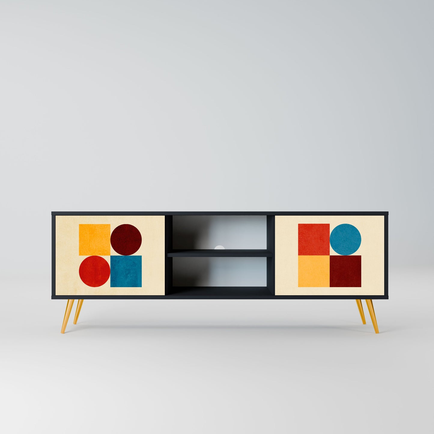 Mobile TV GEOMETRIC PUZZLE a 2 ante in finitura nera