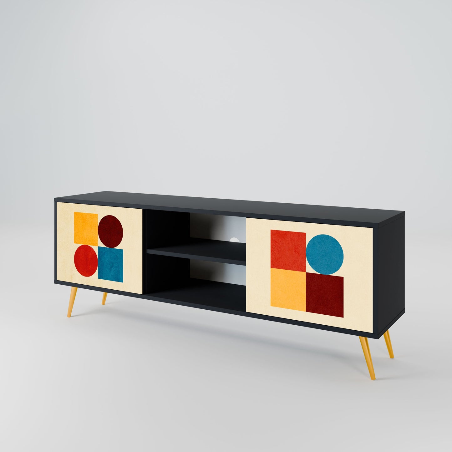 Mobile TV GEOMETRIC PUZZLE a 2 ante in finitura nera