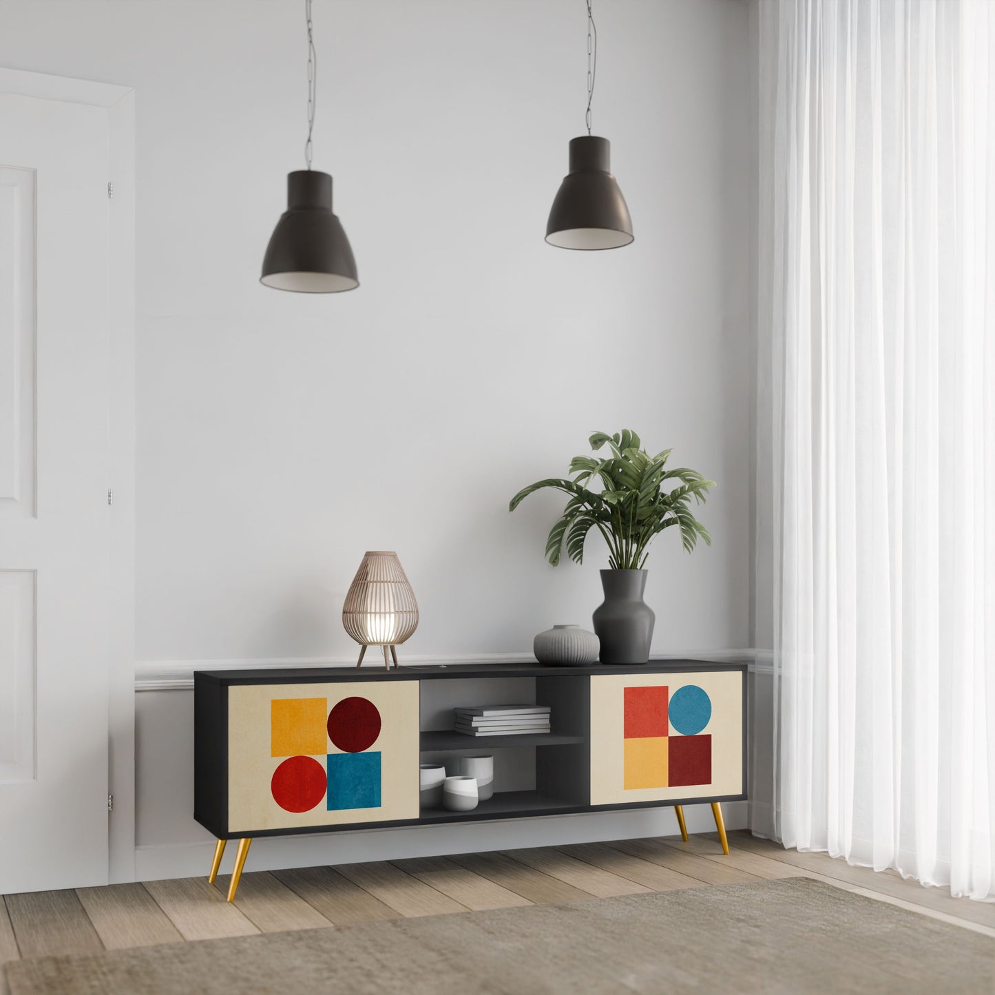 Mobile TV GEOMETRIC PUZZLE a 2 ante in finitura nera