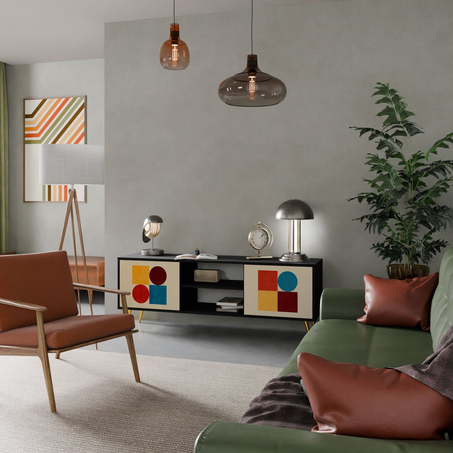 Mobile TV GEOMETRIC PUZZLE a 2 ante in finitura nera