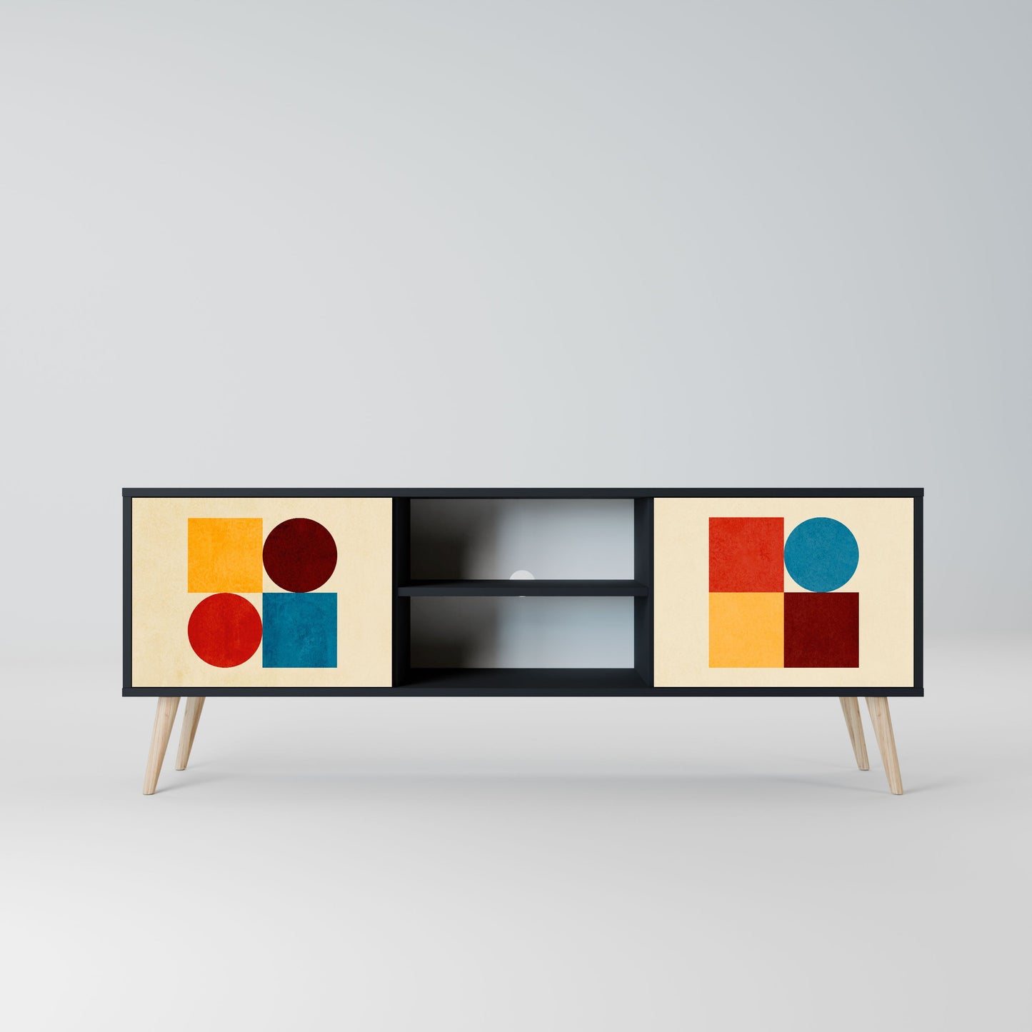 Mobile TV GEOMETRIC PUZZLE a 2 ante in finitura nera