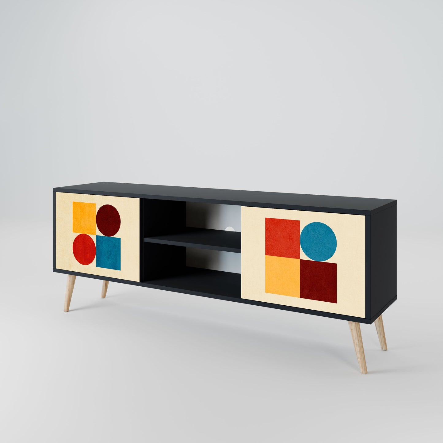 Mobile TV GEOMETRIC PUZZLE a 2 ante in finitura nera