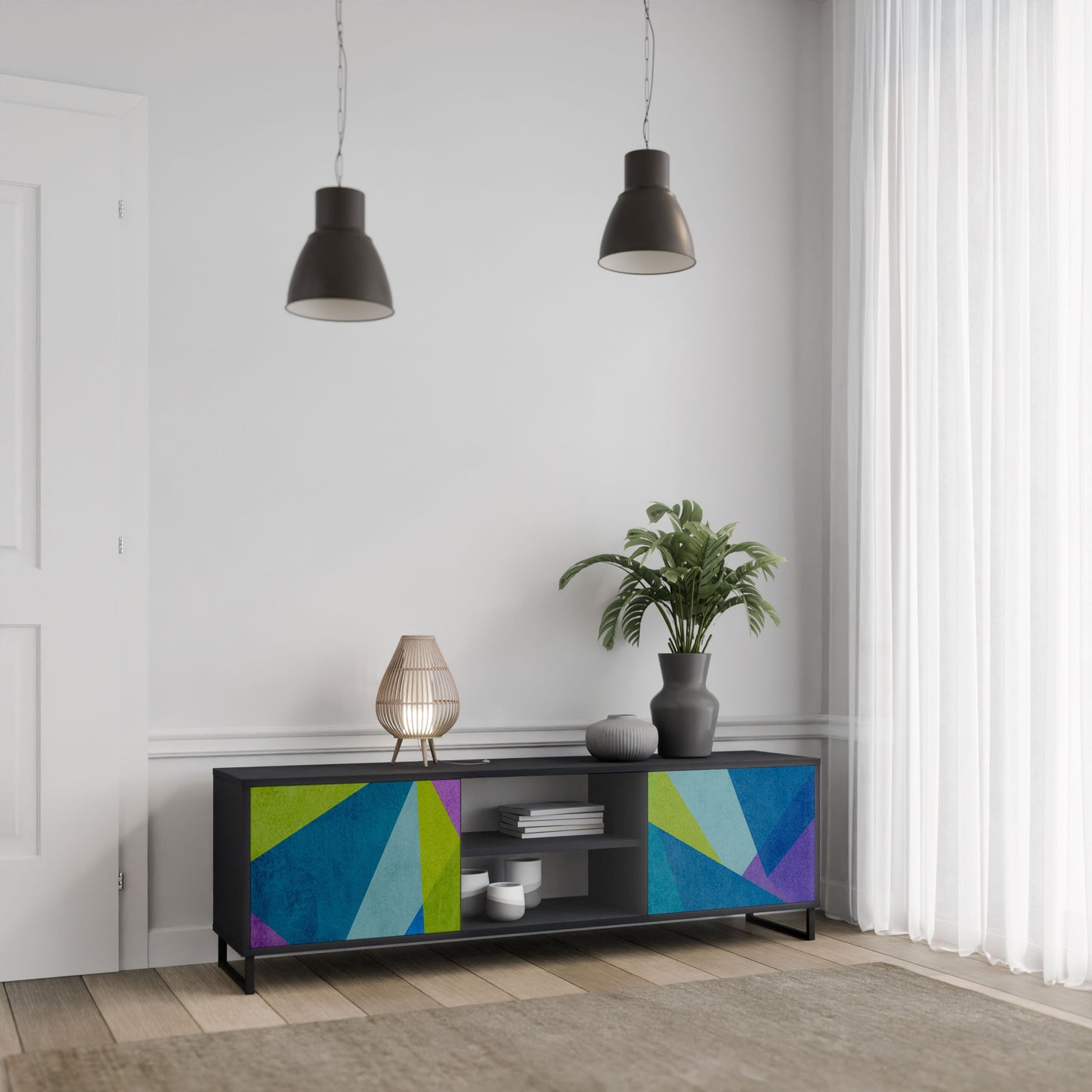 Mobile TV COLD SHOWCASE a 2 ante con finitura nera