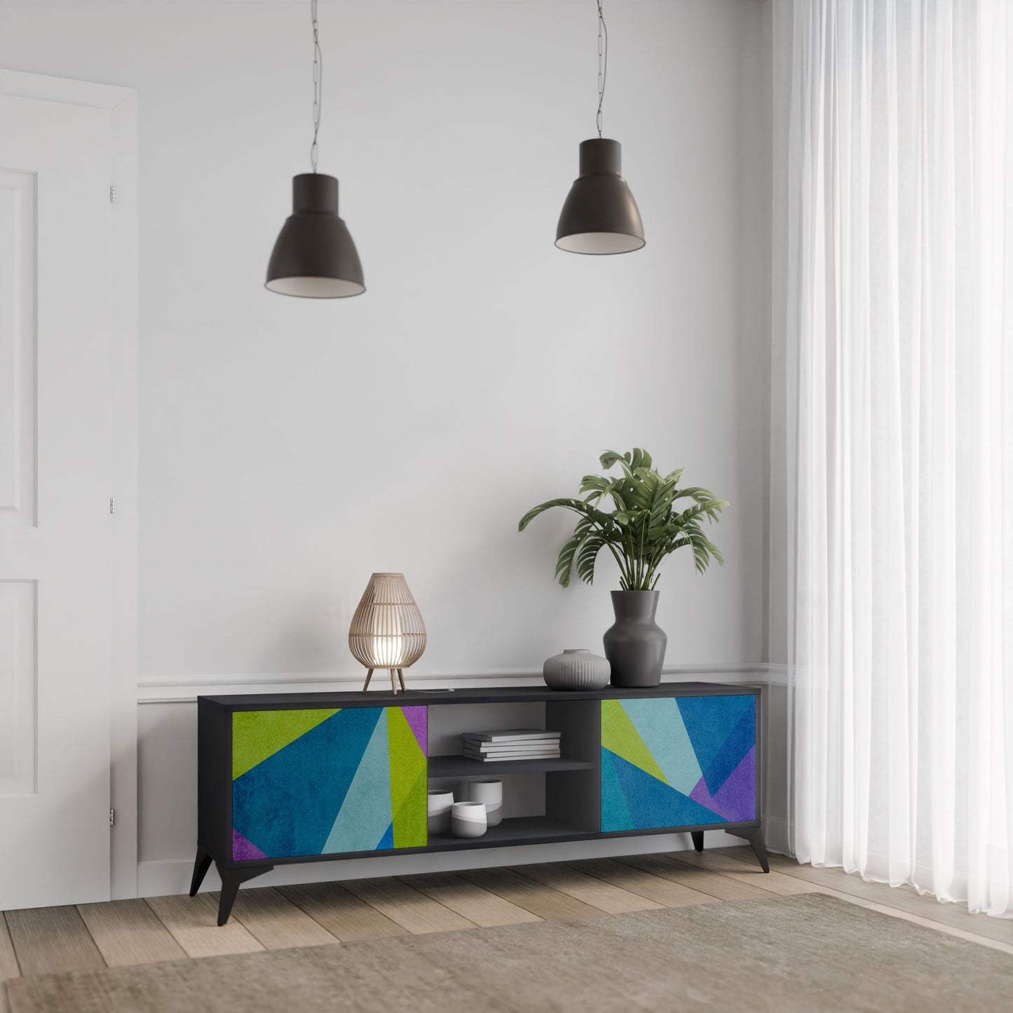 Mobile TV COLD SHOWCASE a 2 ante con finitura nera