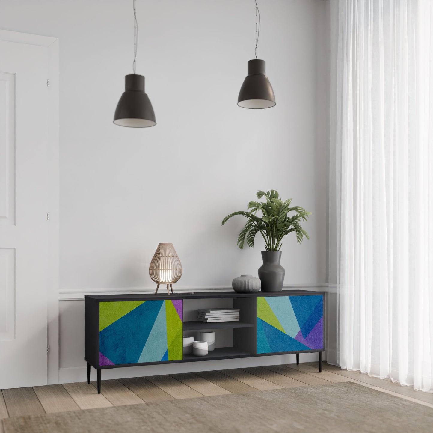 Mobile TV COLD SHOWCASE a 2 ante con finitura nera