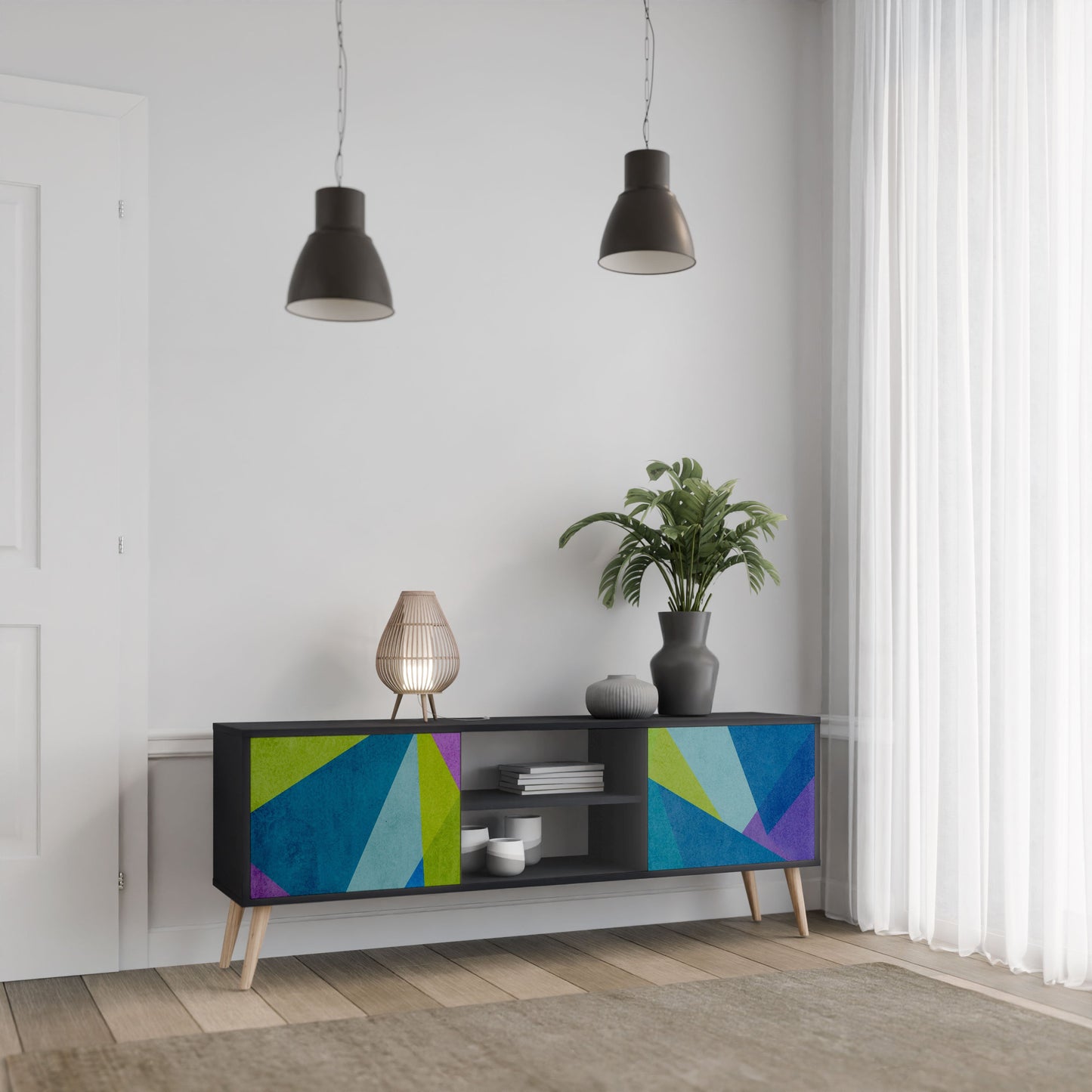 Mobile TV COLD SHOWCASE a 2 ante con finitura nera