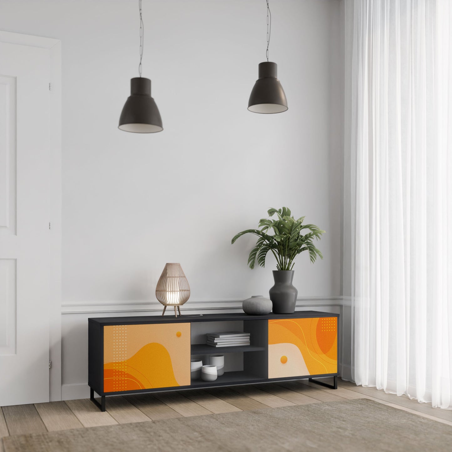 Mobile TV a 2 ante ORANGE ARRANGEMENT in finitura nera