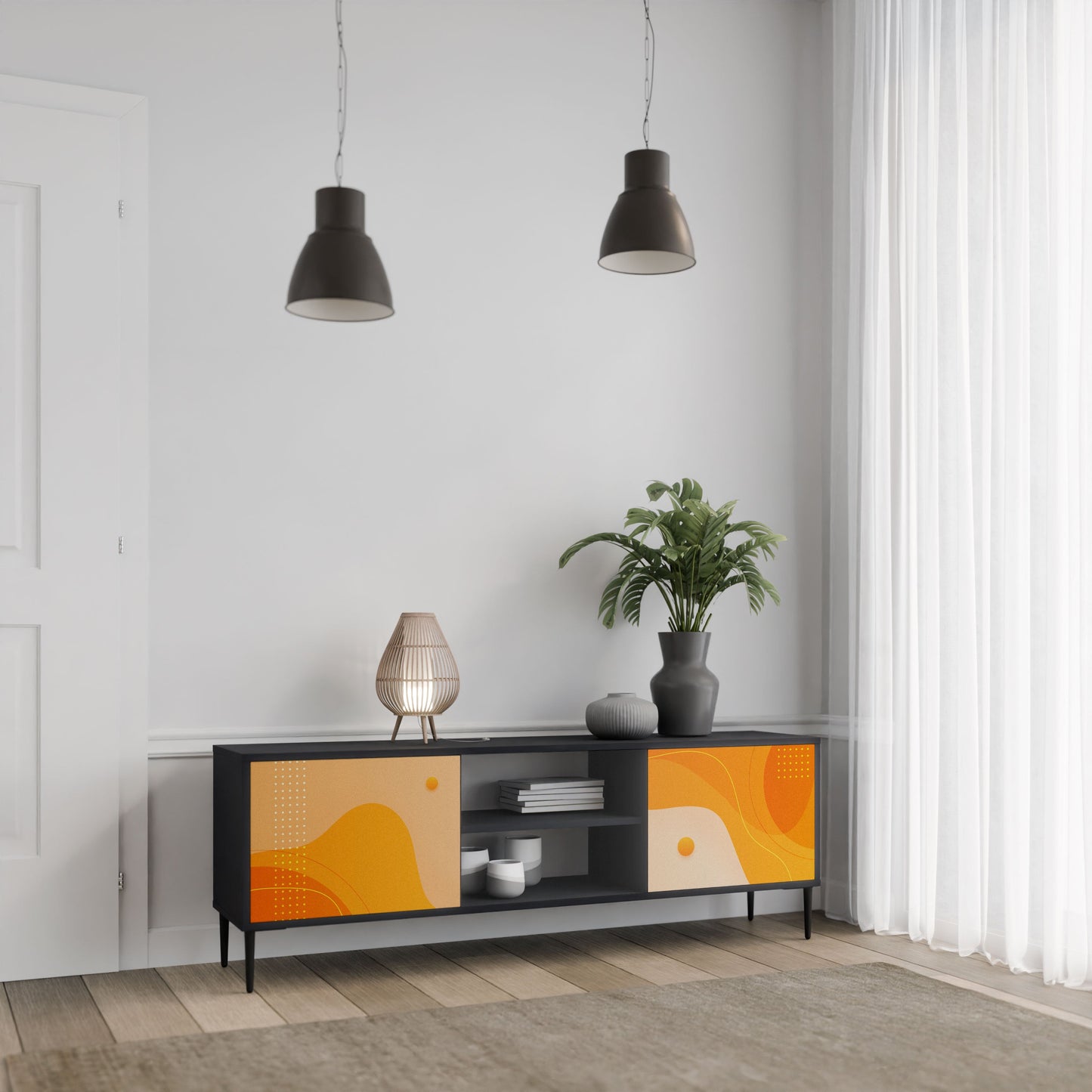 Mobile TV a 2 ante ORANGE ARRANGEMENT in finitura nera