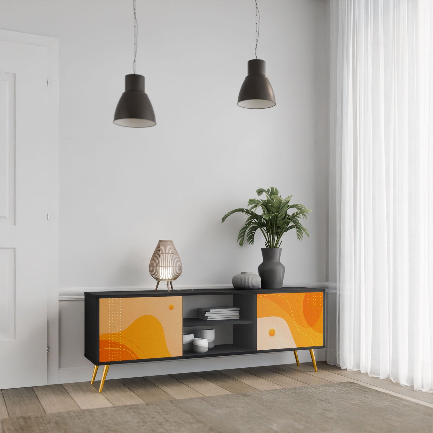 Mobile TV a 2 ante ORANGE ARRANGEMENT in finitura nera