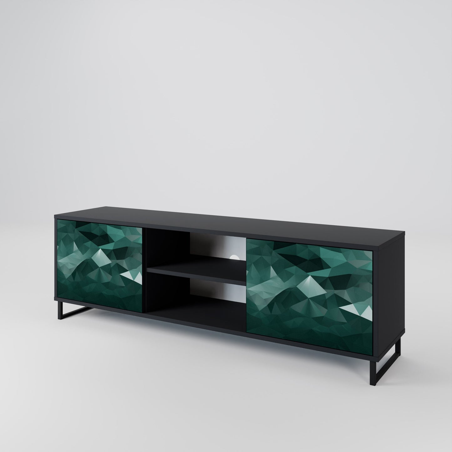 Mobile TV POLYGONAL FLOATING a 2 ante con finitura nera