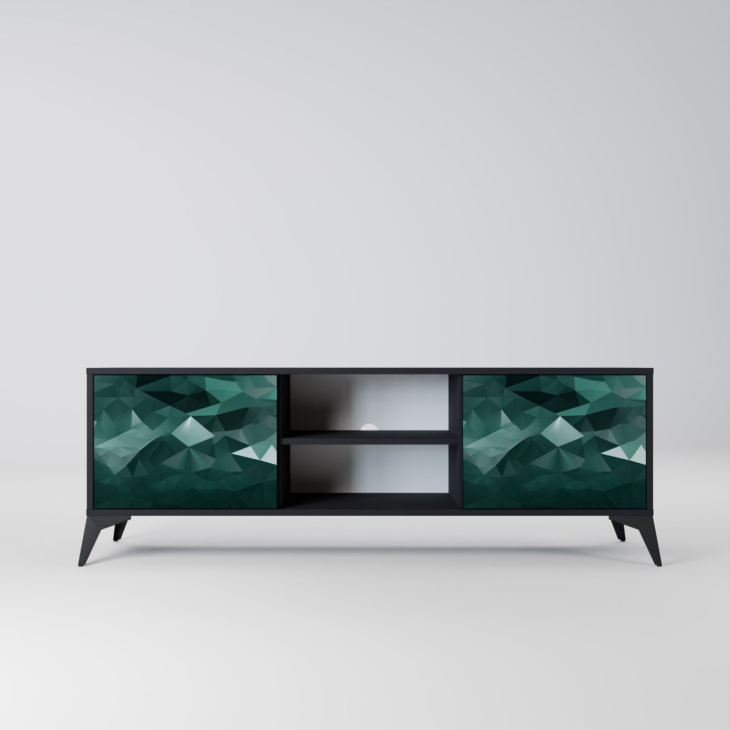 Mobile TV POLYGONAL FLOATING a 2 ante con finitura nera