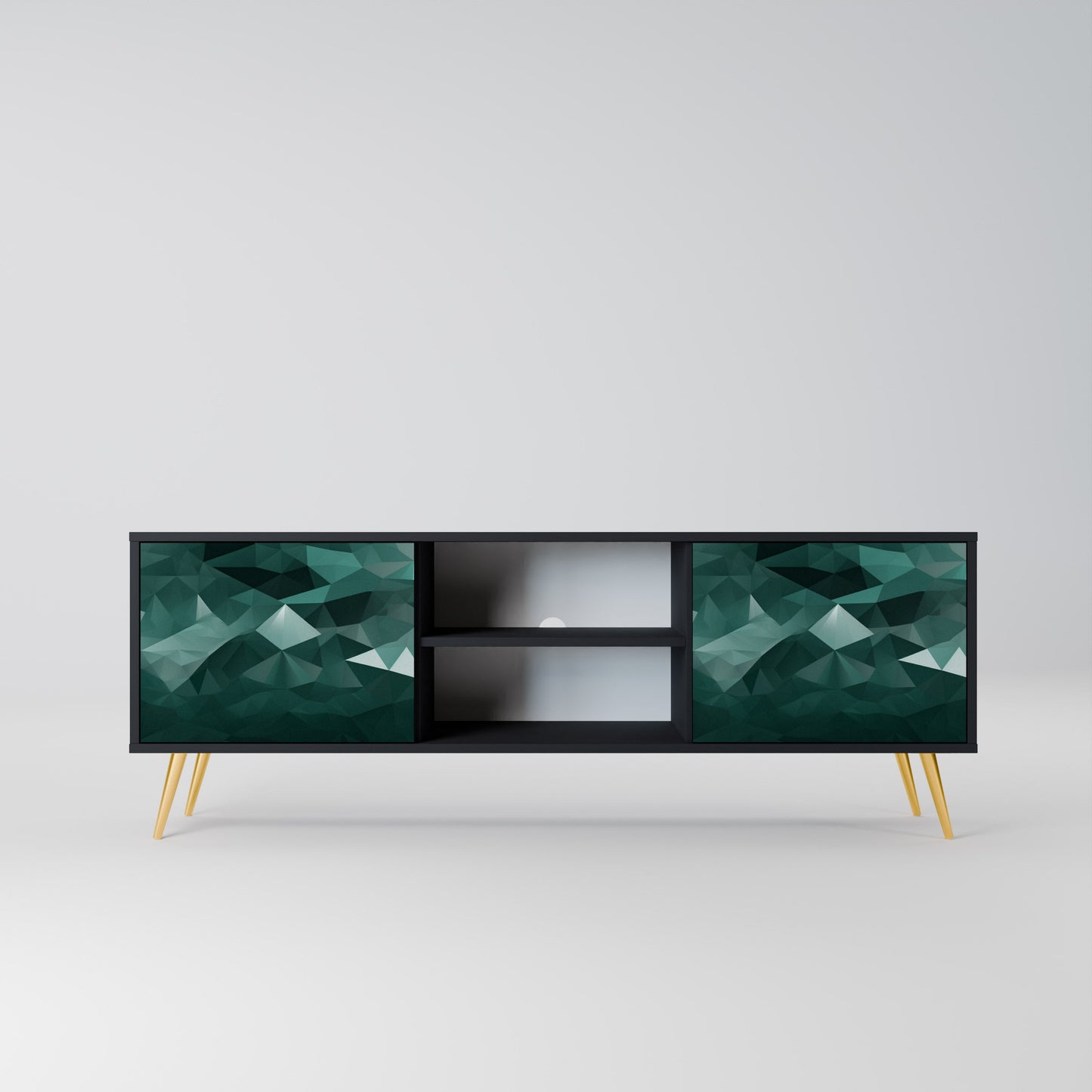 Mobile TV POLYGONAL FLOATING a 2 ante con finitura nera