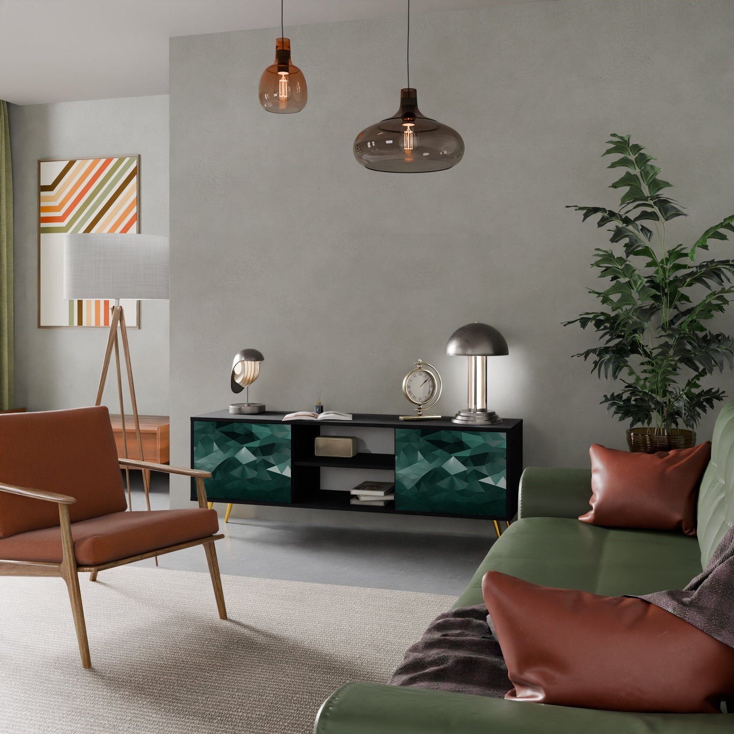 Mobile TV POLYGONAL FLOATING a 2 ante con finitura nera
