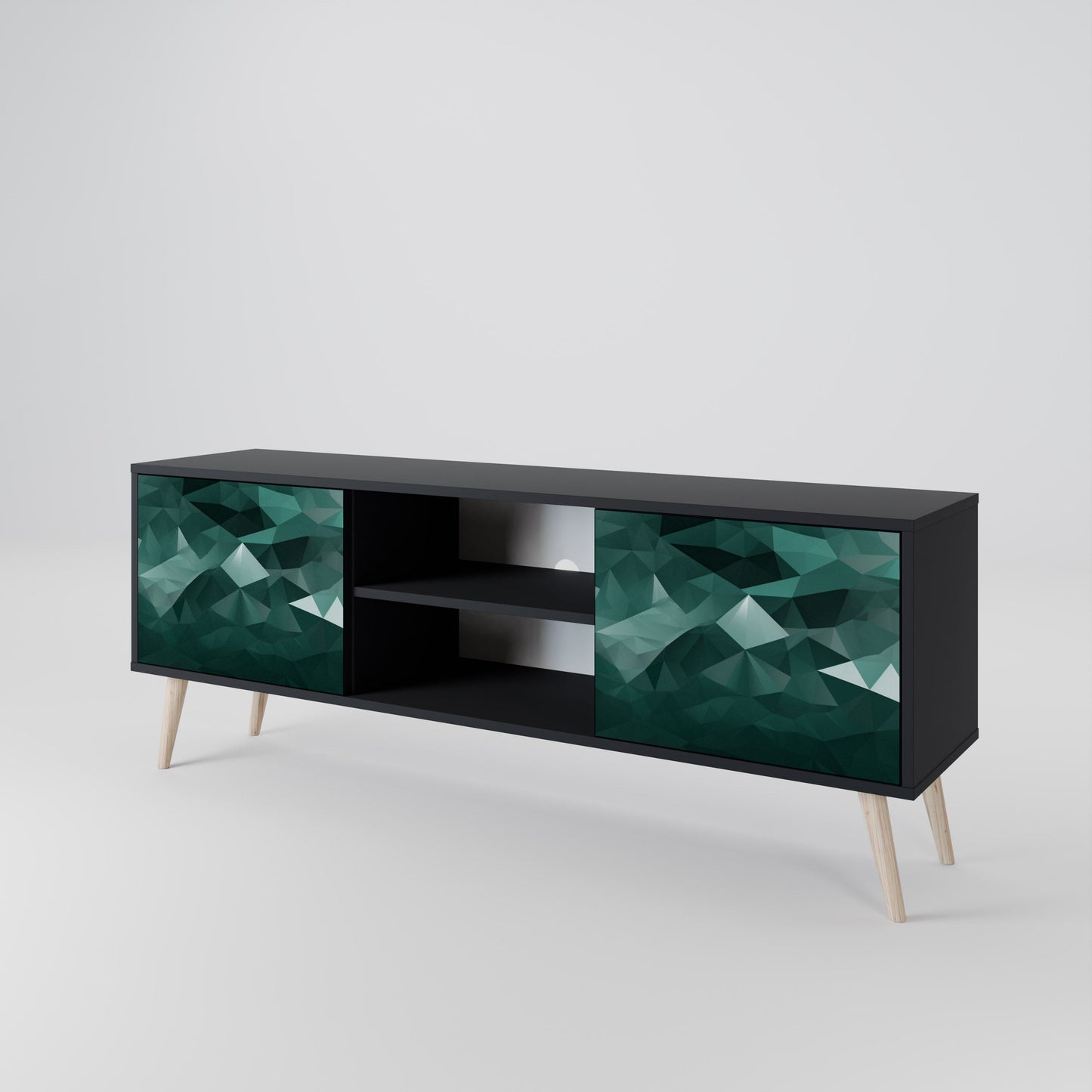Mobile TV POLYGONAL FLOATING a 2 ante con finitura nera