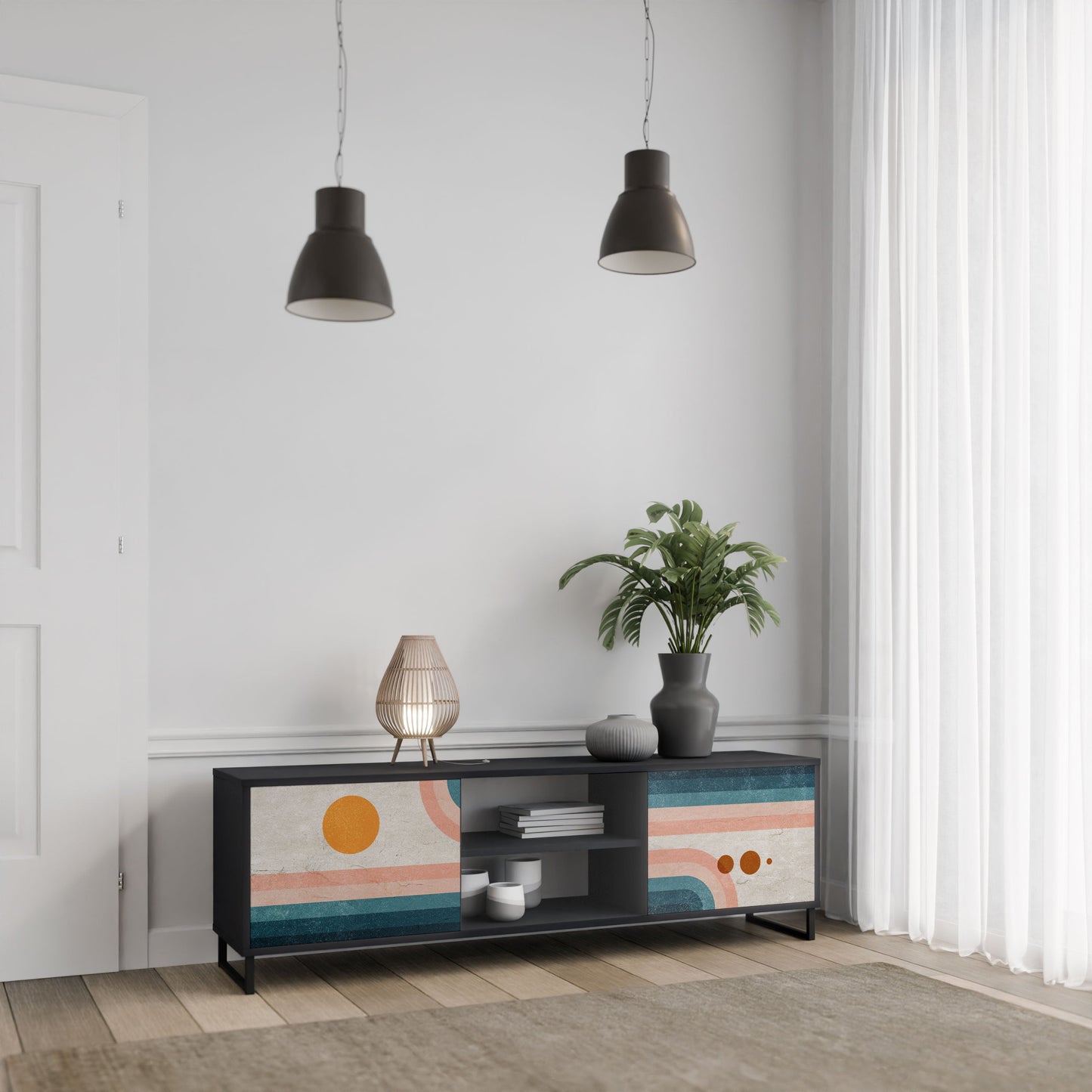 Mobile TV TWO HALVES a 2 ante con finitura nera