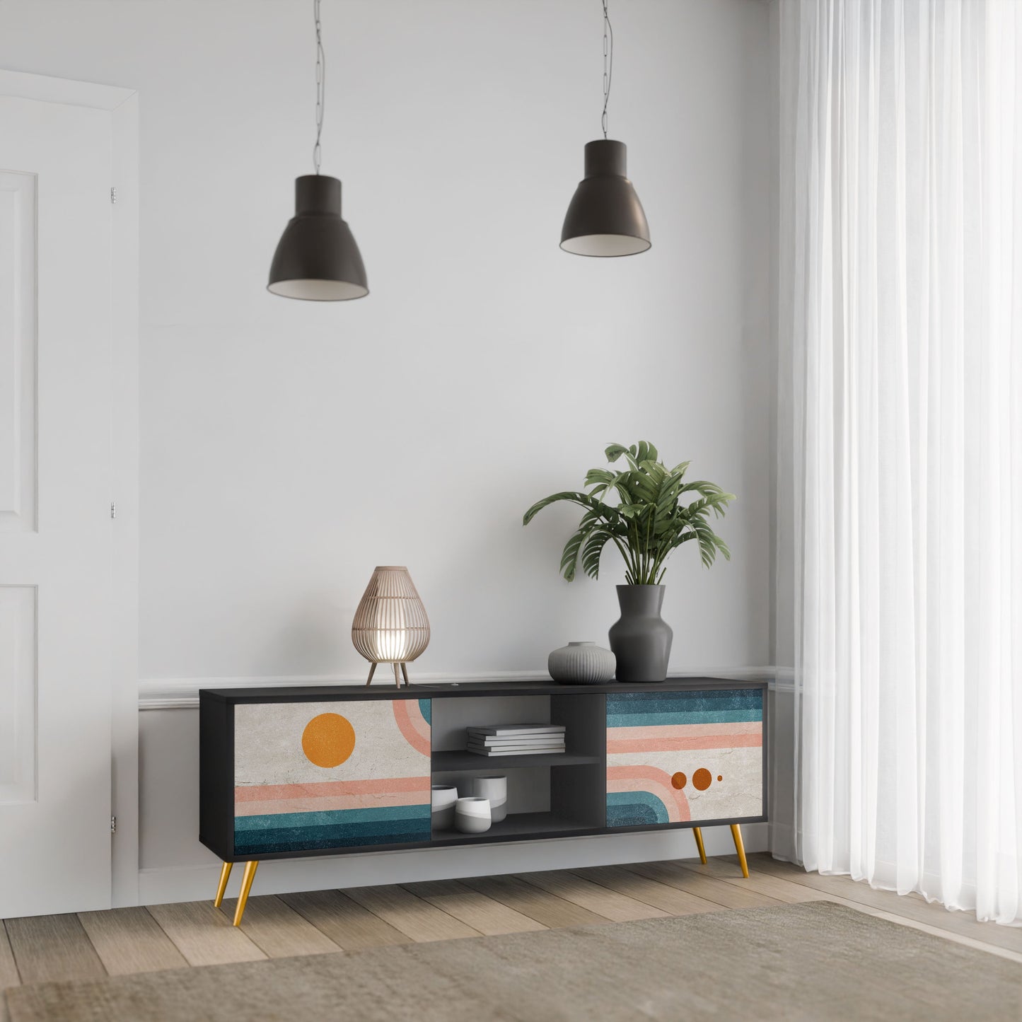 Mobile TV TWO HALVES a 2 ante con finitura nera