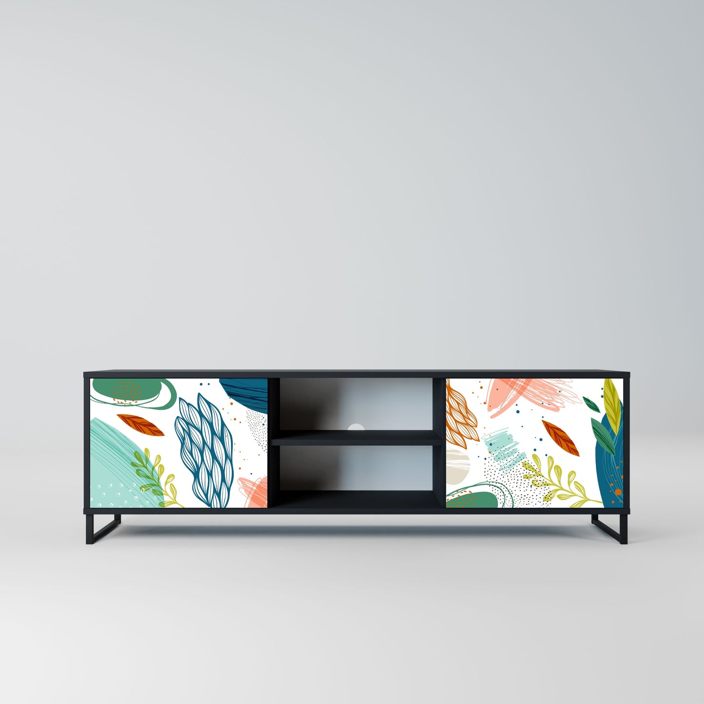 Mobile TV BOTANICAL HURRICANE a 2 ante con finitura nera