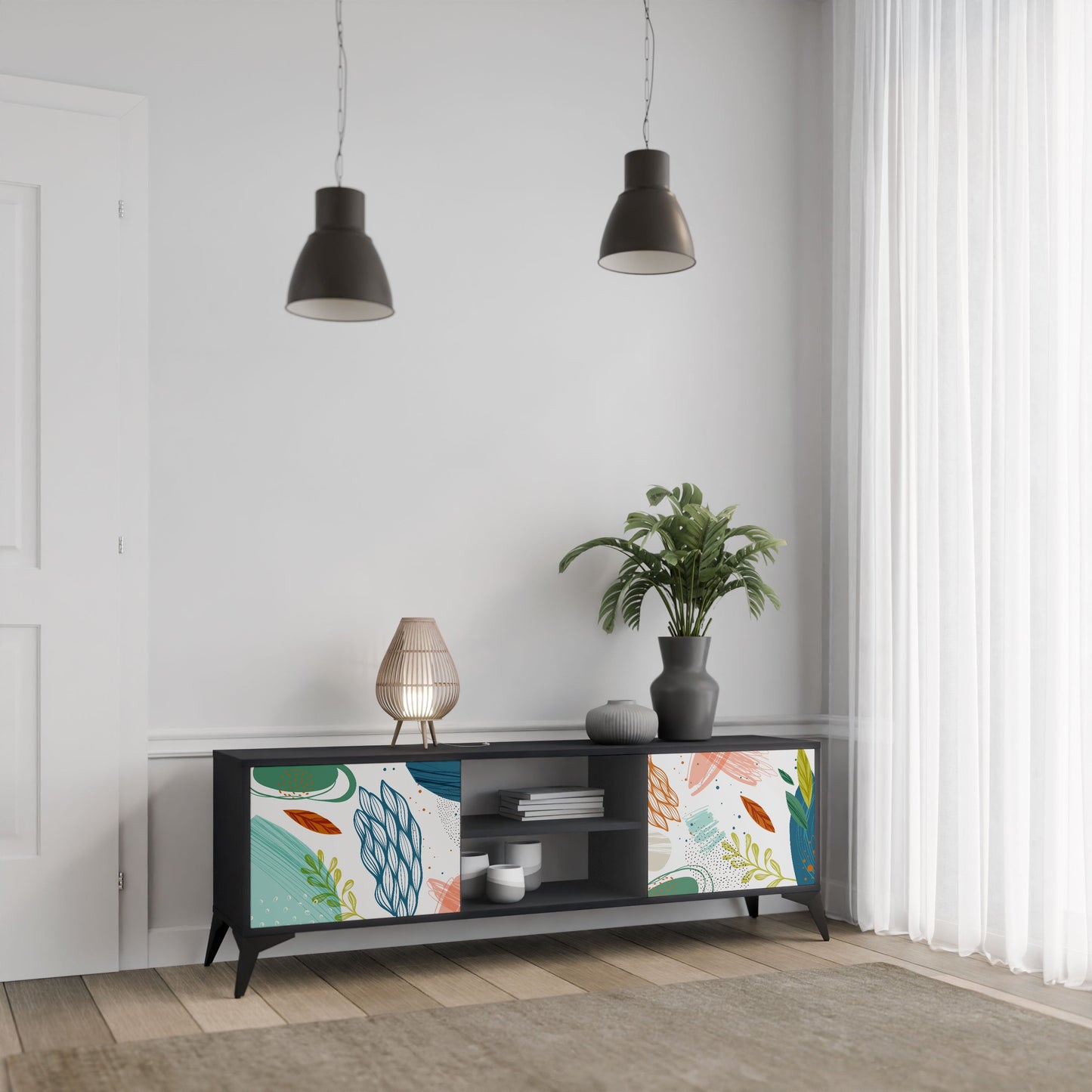Mobile TV BOTANICAL HURRICANE a 2 ante con finitura nera