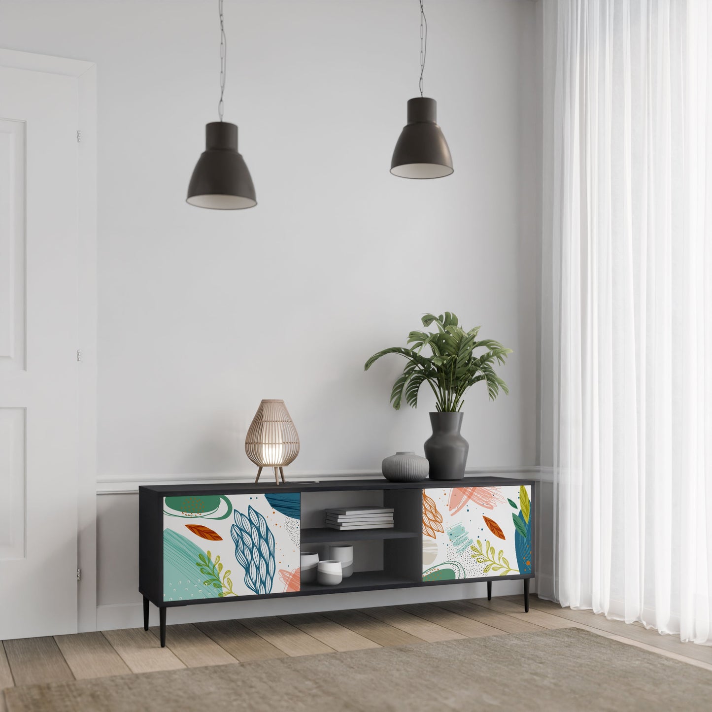 Mobile TV BOTANICAL HURRICANE a 2 ante con finitura nera