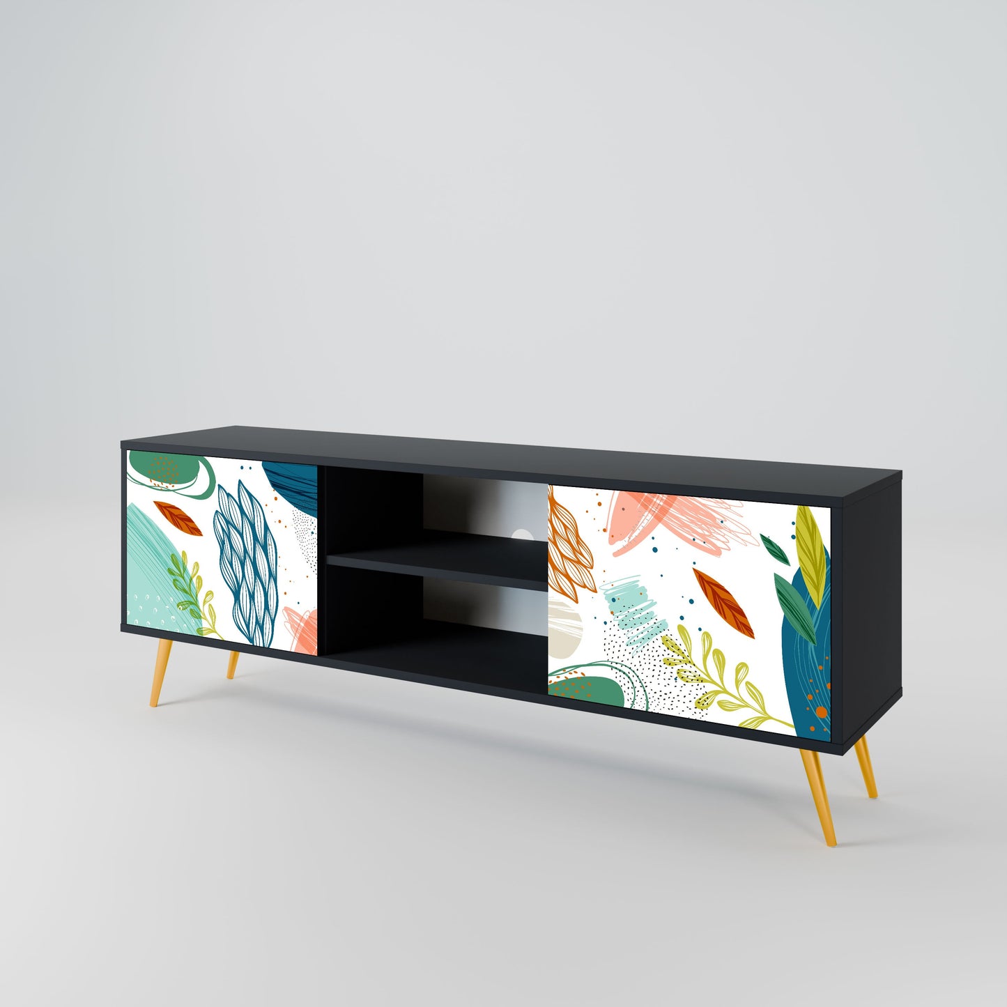 Mobile TV BOTANICAL HURRICANE a 2 ante con finitura nera
