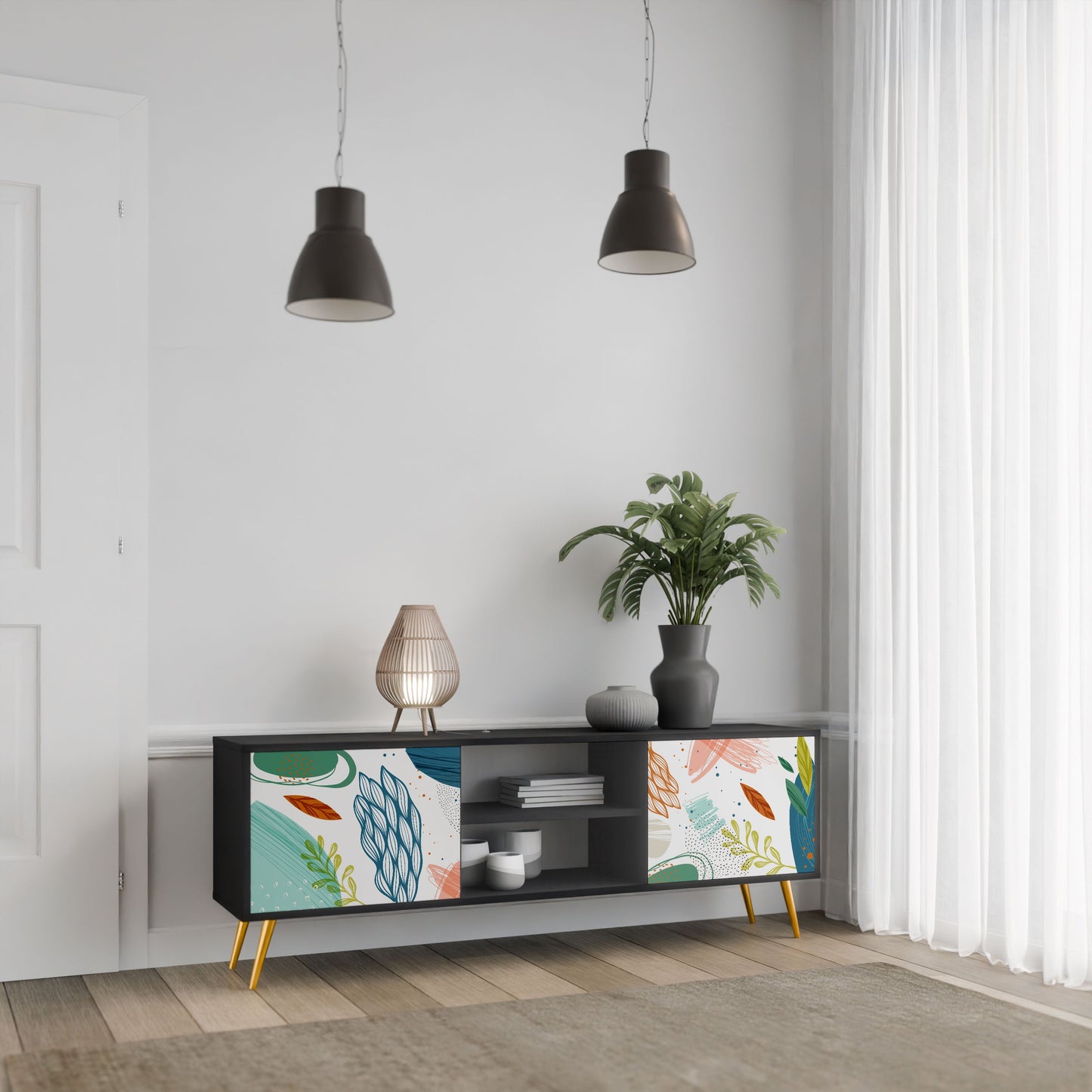 Mobile TV BOTANICAL HURRICANE a 2 ante con finitura nera