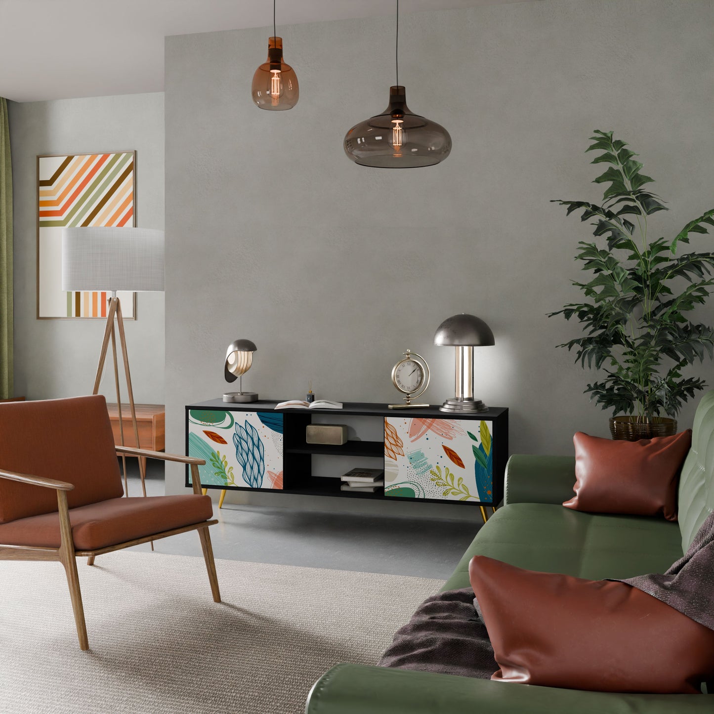 Mobile TV BOTANICAL HURRICANE a 2 ante con finitura nera