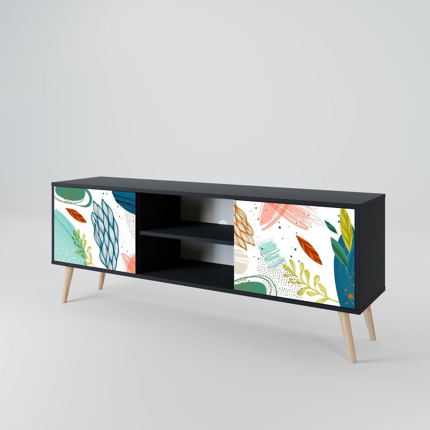 Mobile TV BOTANICAL HURRICANE a 2 ante con finitura nera