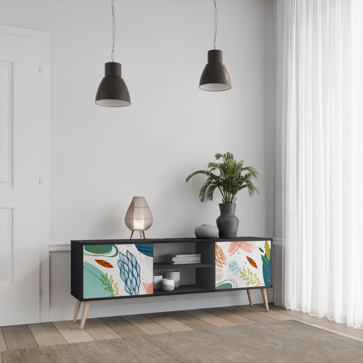 Mobile TV BOTANICAL HURRICANE a 2 ante con finitura nera