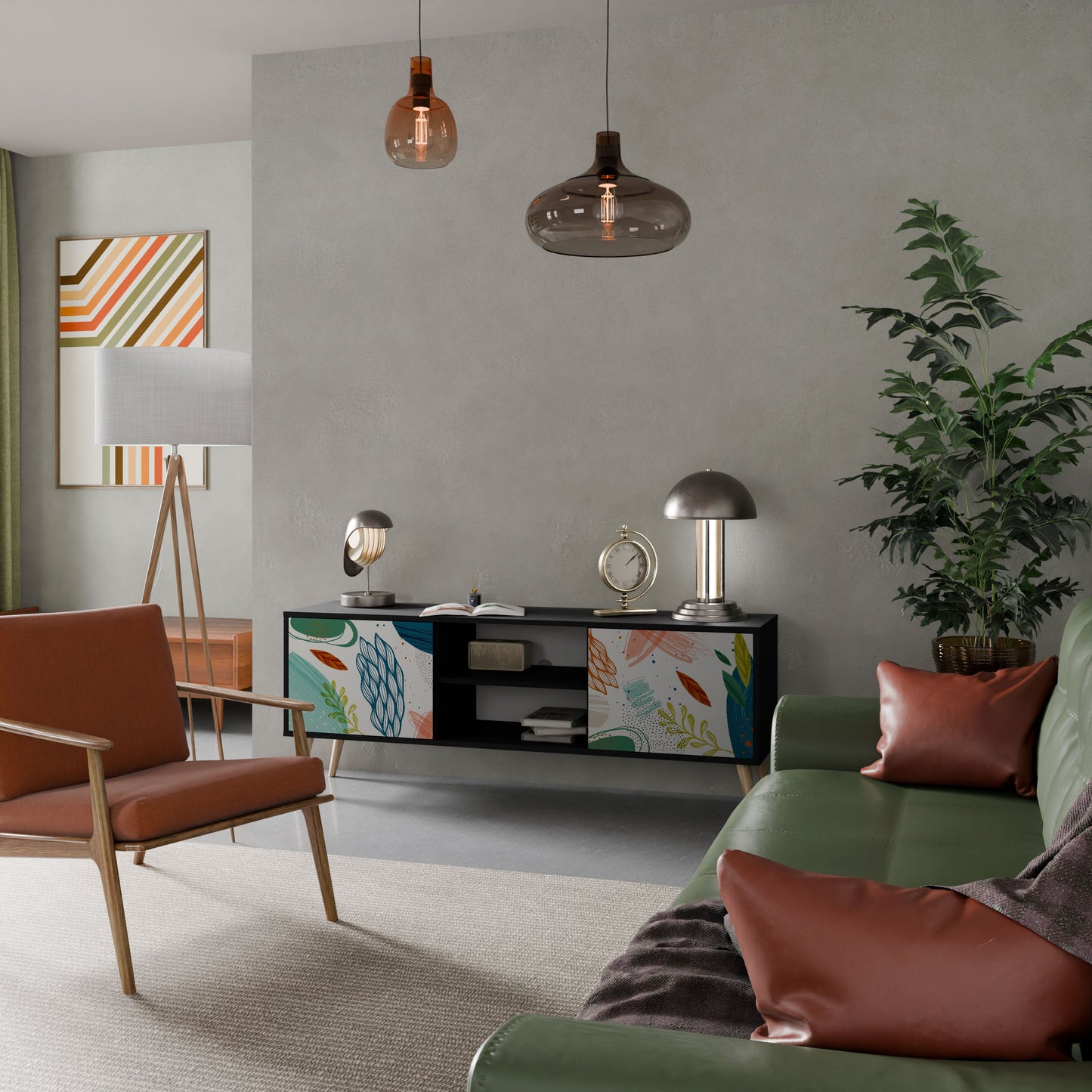 Mobile TV BOTANICAL HURRICANE a 2 ante con finitura nera
