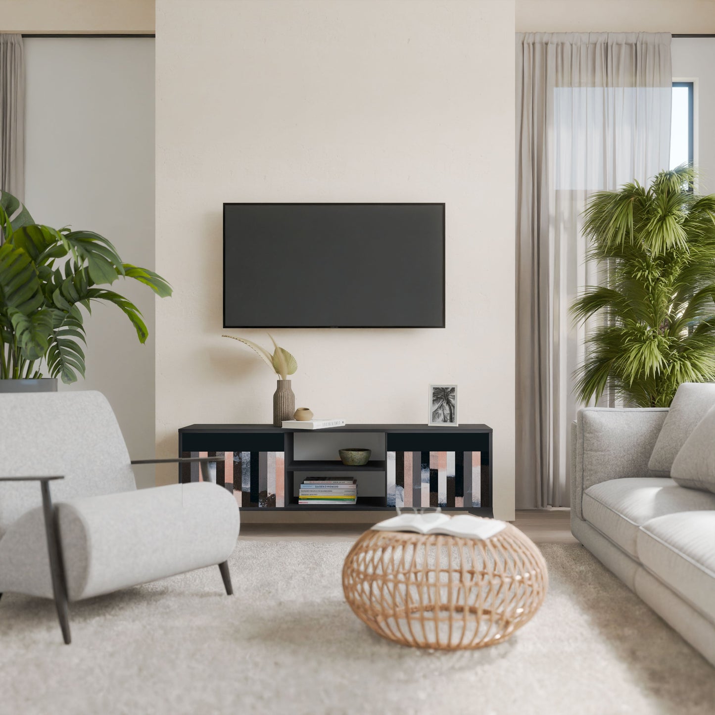COLLAGE OF RECTANGLES 2-Door TV Stand in Black Finish
