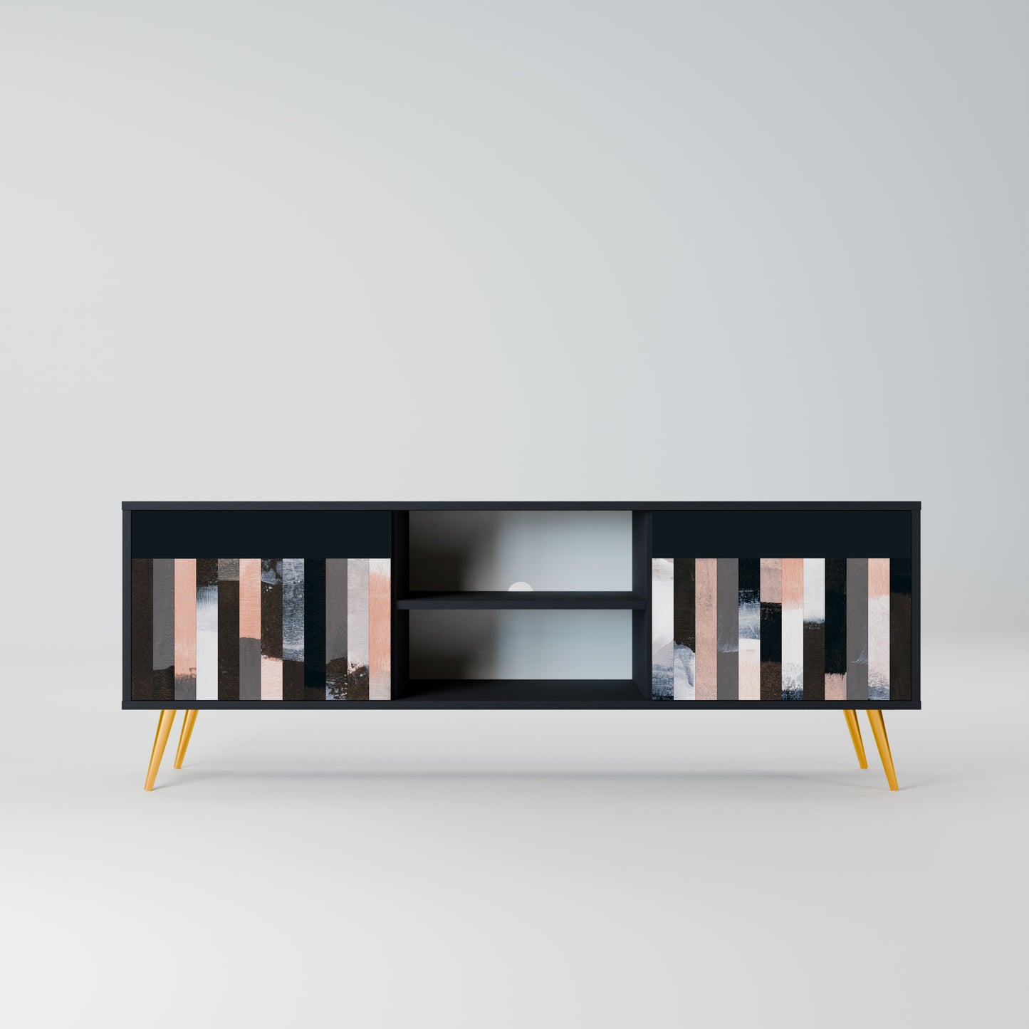 COLLAGE OF RECTANGLES 2-Door TV Stand in Black Finish