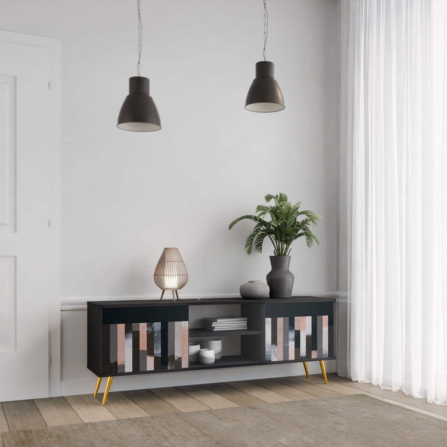 COLLAGE OF RECTANGLES 2-Door TV Stand in Black Finish